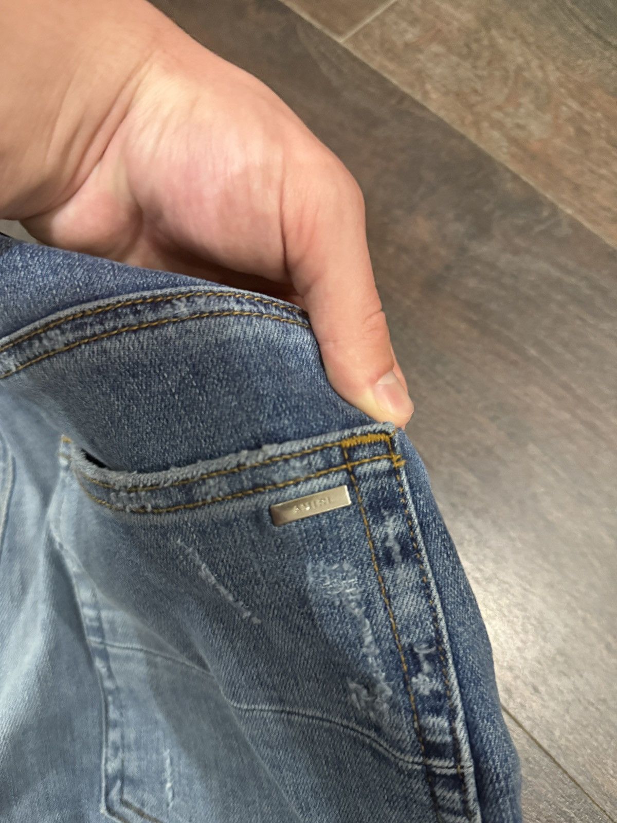 Amiri Amiri DISTRESSED DENIM HAWAIAN PATCHWORK ROSEBOWL MX1 SLIM Size US 34 / EU 50 - 6 Thumbnail