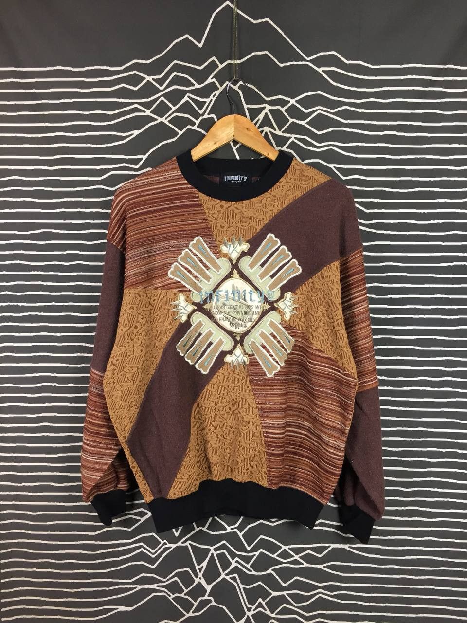 Japanese Brand Vtg Infinity By Polish Geometric Patchwork Sweater Size US L / EU 52-54 / 3 - 2 Thumbnail