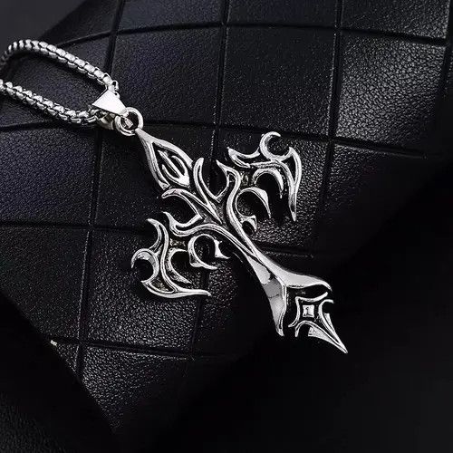 Jewelry × Vintage Vintage Flame Cross Pendant Necklace Long Chain Punk Goth Size ONE SIZE - 4 Thumbnail