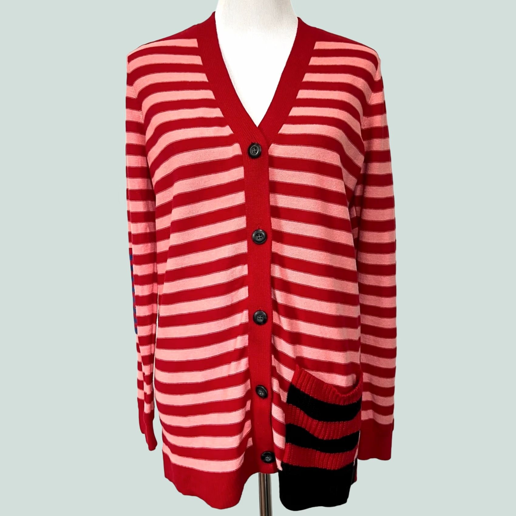 Vintage Cabi Striped Cardigan Sweater Women’s Red Pink Cotton Sz M Pocket 5446 Size M / US 6-8 / IT 42-44 - 1 Thumbnail