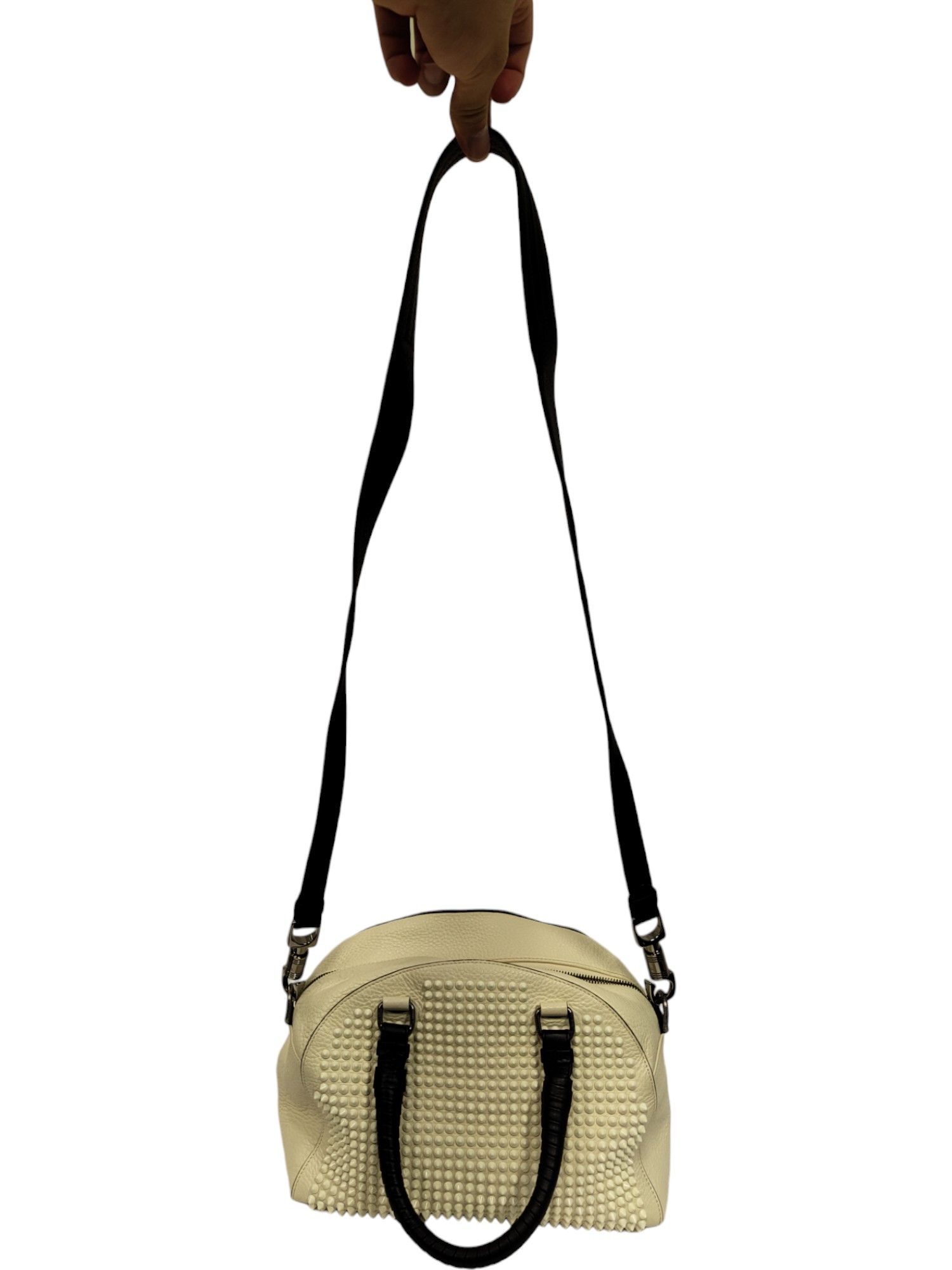 Christian Louboutin Cream White Panettone Spiked Bowler Bag With Black Handle Size ONE SIZE - 7 Thumbnail