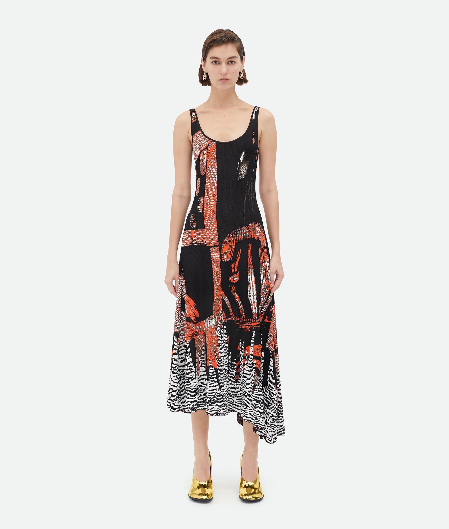 Bottega Veneta o1bcso1str0225 Viscose Jacquard Asymmetric Midi Dress Size L / US 10 / IT 46 - 1 Thumbnail