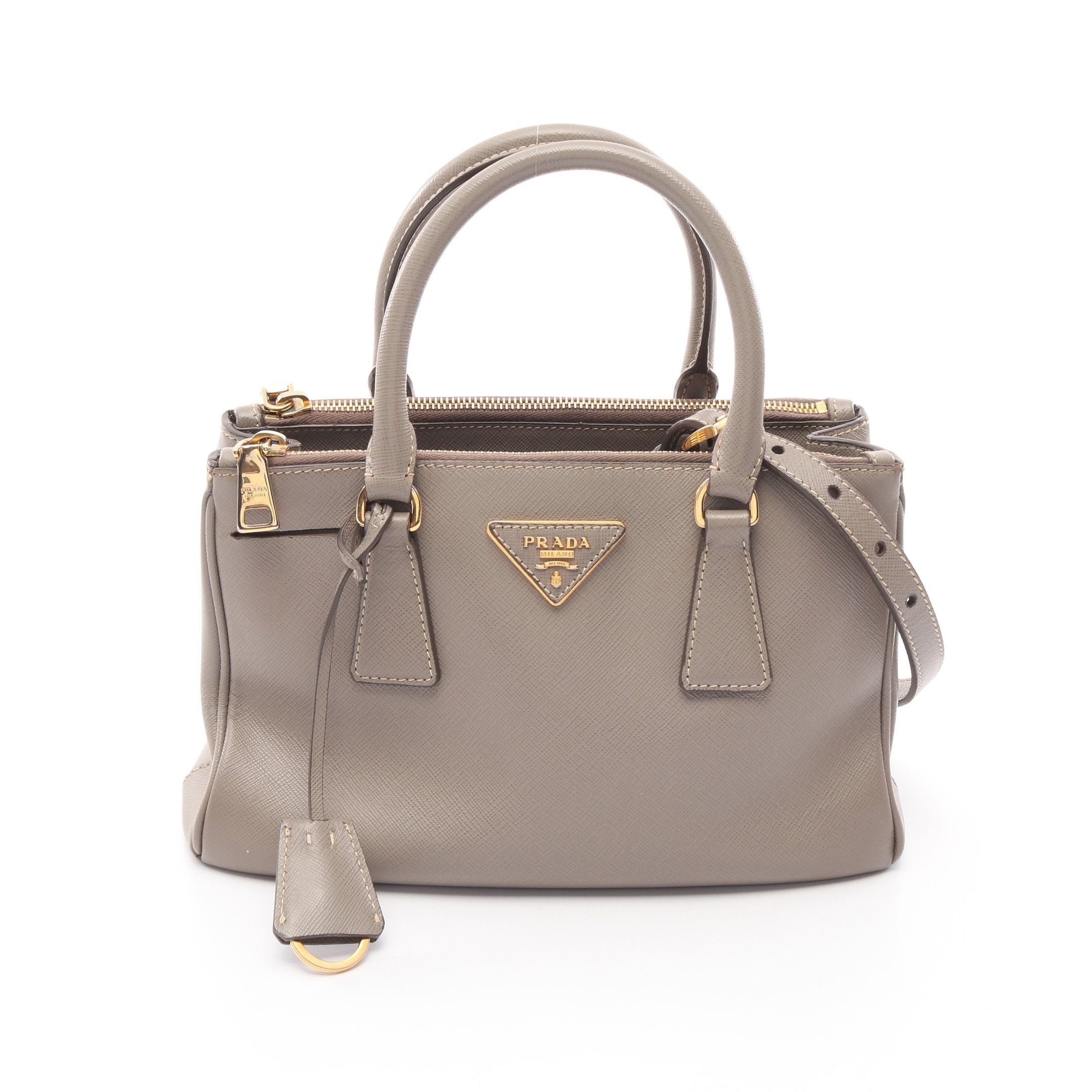 Prada Prada Saffiano Lux Galleria Handbag Leather Gray Beige Size ONE SIZE - 1 Thumbnail