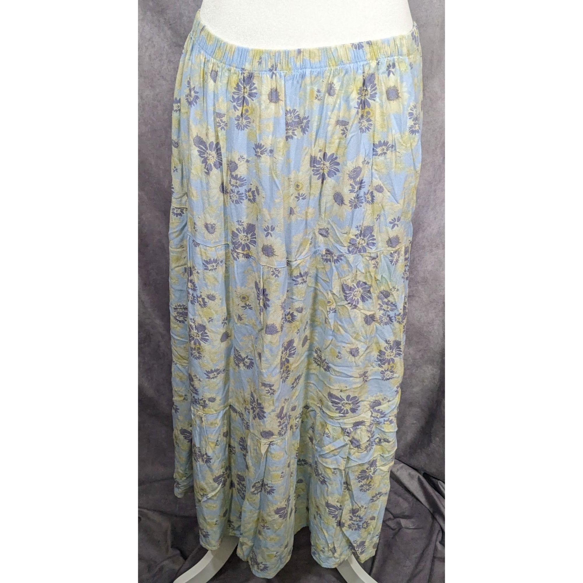 Other Rewind Floral Cottagecore Blue And Yellow Maxi Skirt Size 31" - 4 Thumbnail