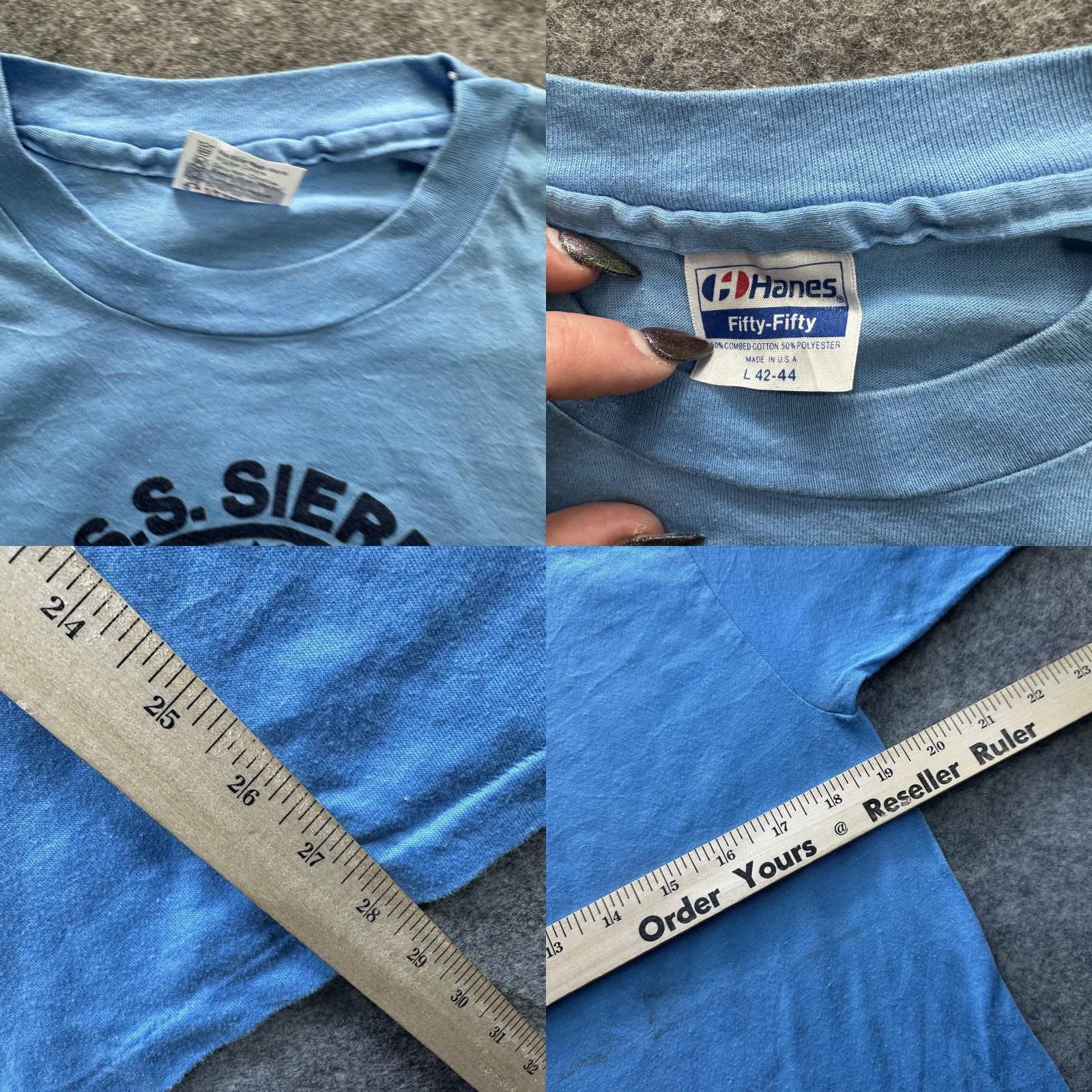 Hanes VINTAGE Hanes Fifty-Fifty USS Sierra Shirt Mens Large Blue Graphic 80s Navy Ship Crew Neck Short Sleeve Size US L / EU 52-54 / 3 - 8 Thumbnail