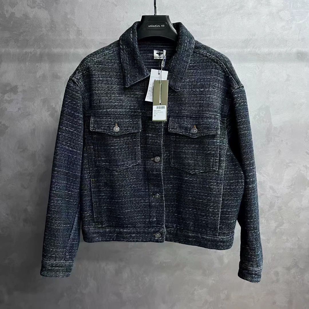 dior indigo check long-sleeve casual jacket