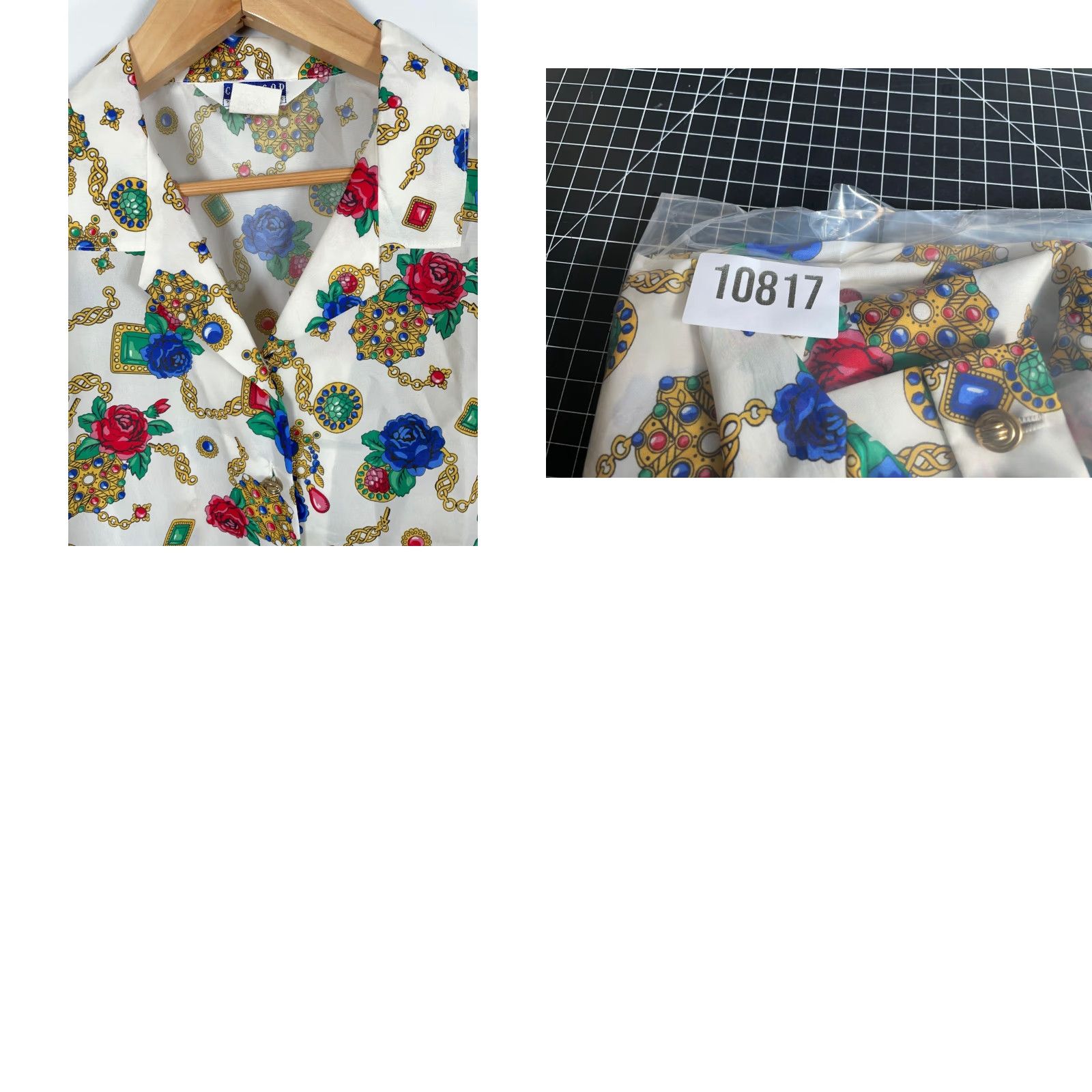 Vintage Cape Cod Floral Gold Chains Print Shirt Women's XL White Camp Collar AOP Vintage 90s Bohemian Retro Flower Shirt Womens XL White Cape Cod Size XL / US 12-14 / IT 48-50 - 9 Thumbnail