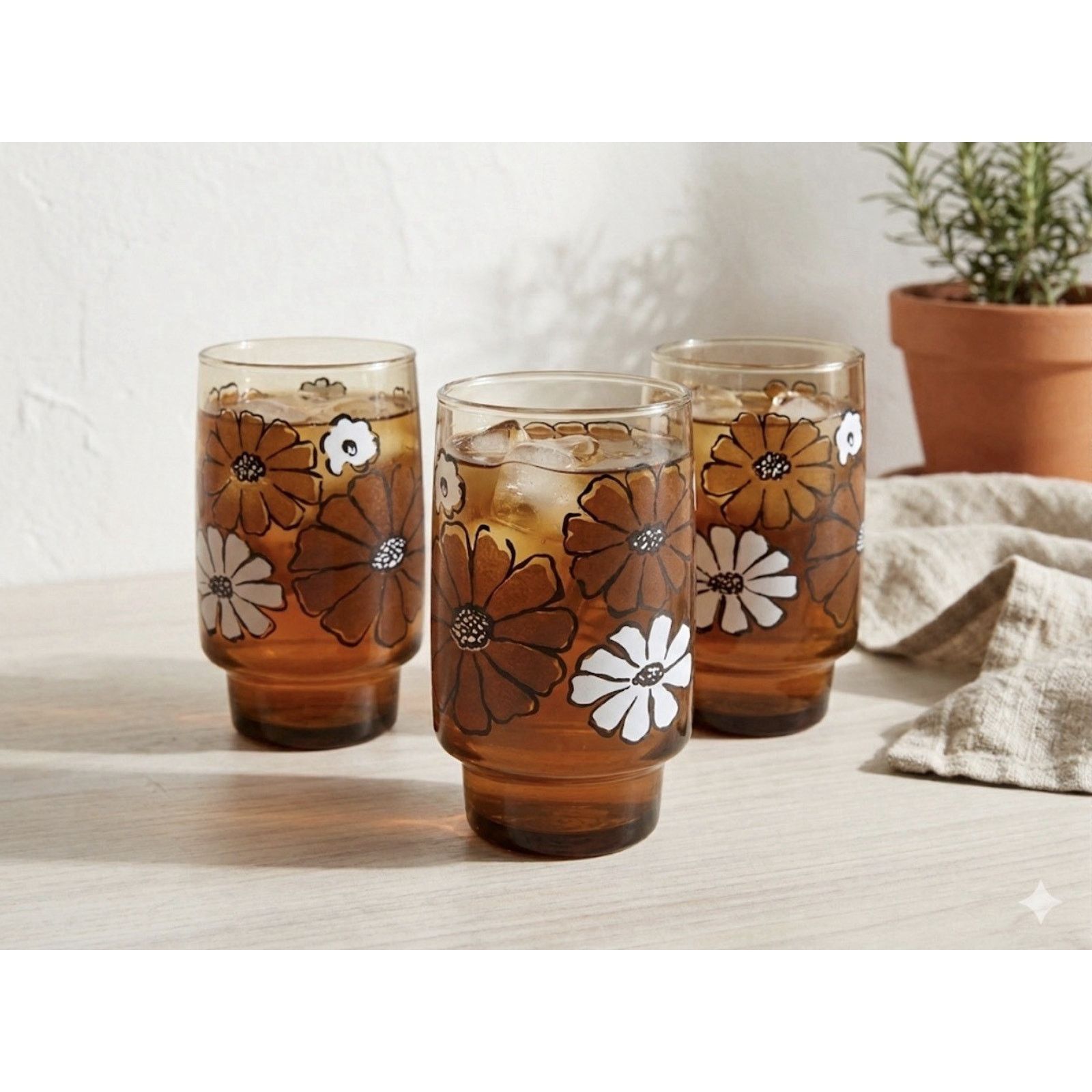 Other Camellia By Tawney Glasses Tumbler Libbey Brown Floral Retro Size ONE SIZE - 1 Thumbnail