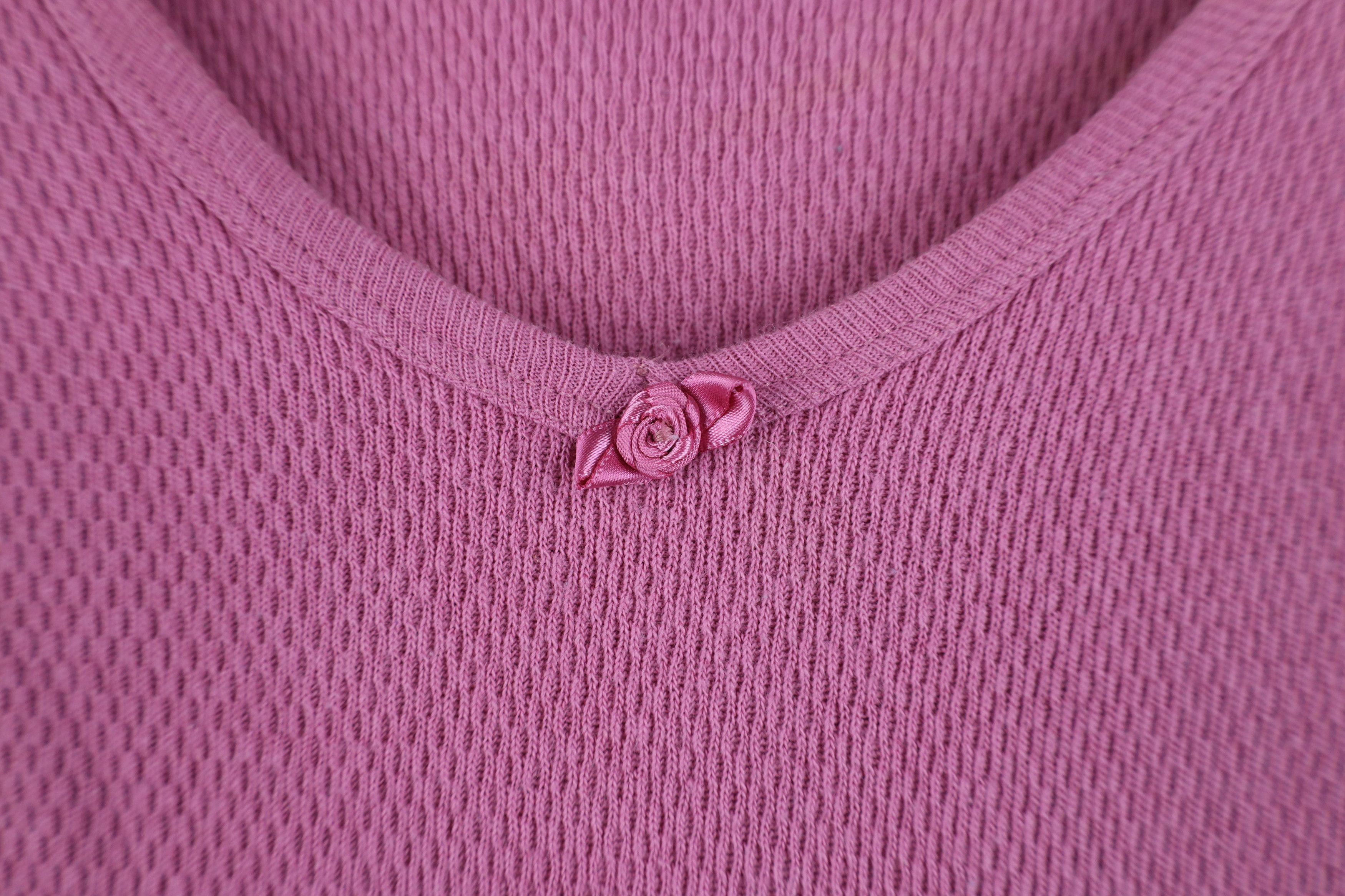 Vintage Vintage 90s Babydoll Flower Thermal Waffle Knit T-Shirt USA Size M / US 6-8 / IT 42-44 - 4 Thumbnail