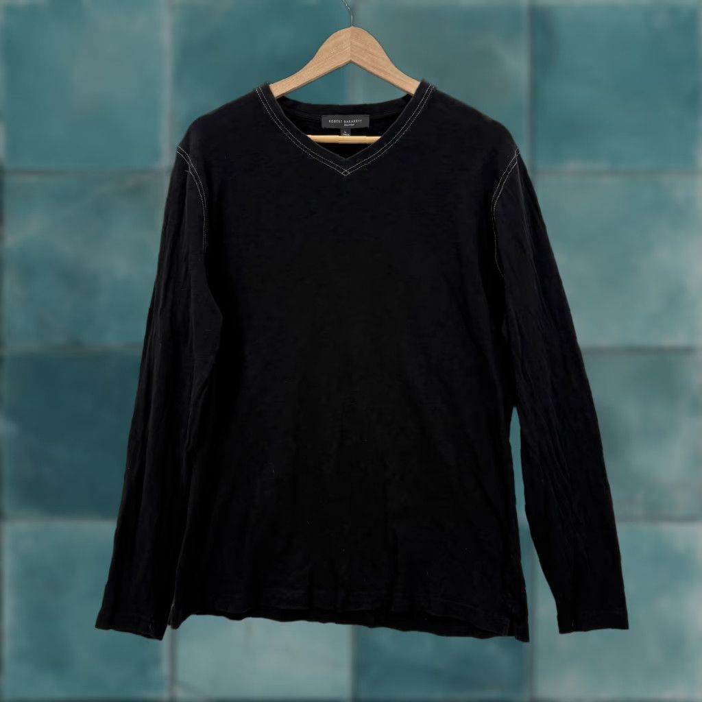 Vintage Robert Barakett Shirt Mens Large Black 100% Cotton V-Neck Long Sleeve Casual Top Size US L / EU 52-54 / 3 - 1 Thumbnail