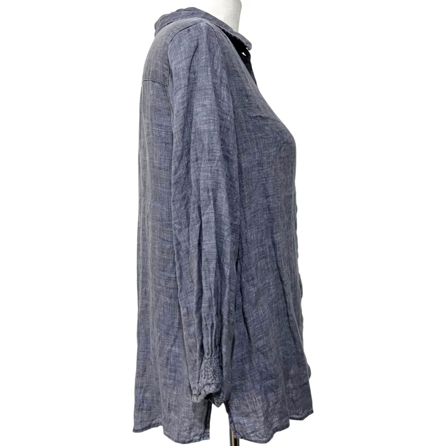 Vintage Artisan NY 100% Linen Button-Up Shirt Blue Long Sleeve Womens Sz L Shirts Size L / US 10 / IT 46 - 5 Thumbnail