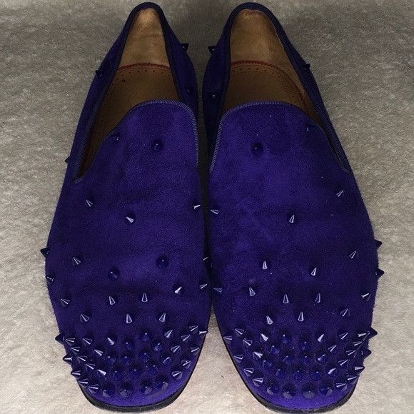 Christian Louboutin Christian Louboutin Spiked Purple Suede Slip-On Loafers Size US 7.5 / EU 40-41 - 5 Thumbnail
