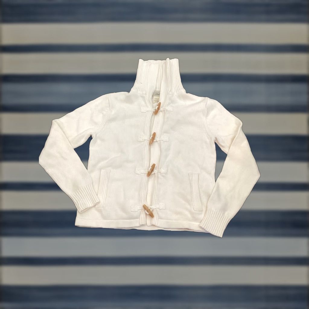 Vintage L.L. Bean Cable Knit Cardigan Sweater Collared Toggle Womens Small Cream 100% Cotton Size S / US 4 / IT 40 - 1 Thumbnail