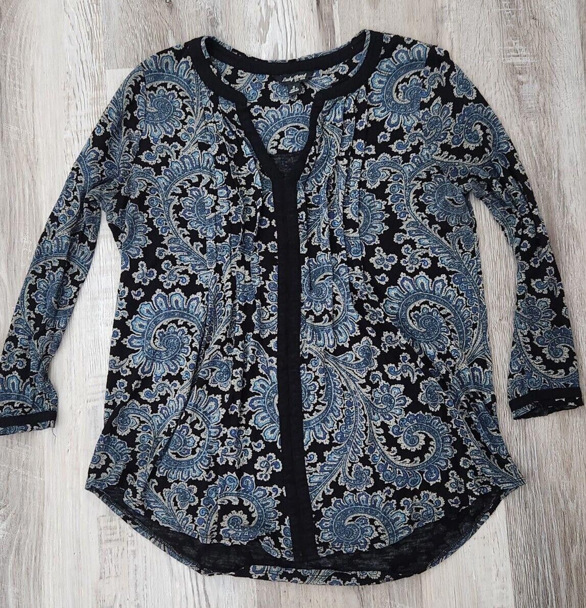 Lucky Brand Lucky Brand Top V Neck Small Blue Black Paisley V Neck Size S / US 4 / IT 40 - 1 Thumbnail