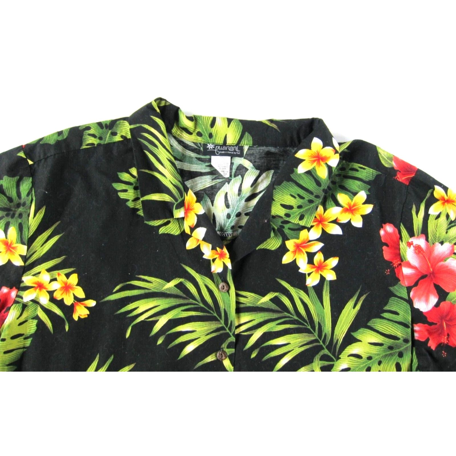 Vintage VTG Puanani Cotton Black Floral Short Sleeve Hawaiian Blouse 3XL Womens Size XXL / US 16-18 / IT 52-54 - 4 Thumbnail