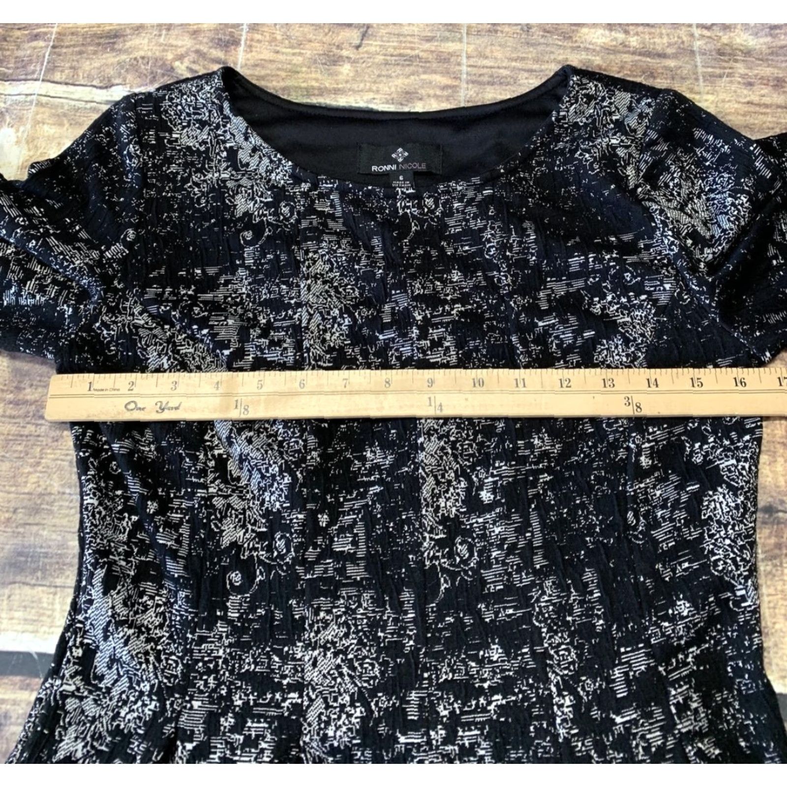 Vintage Ronni Nicole Dress 6 Black White Short Sleeve Pullover Knee Length Raglan Sleeve Round Neck Womens Size M / US 6-8 / IT 42-44 - 5 Thumbnail