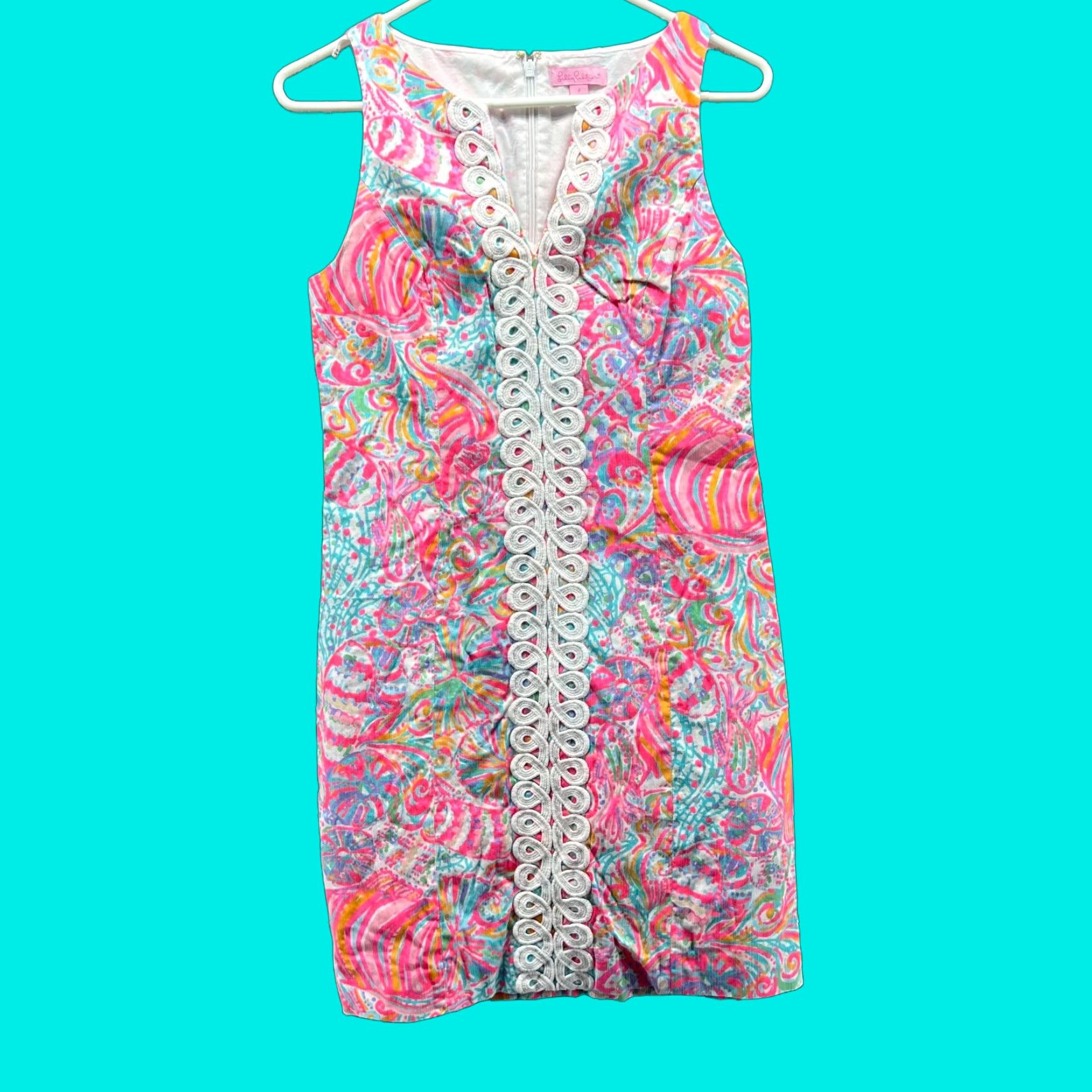 Lilly Pulitzer Lilly Pulitzer Dress Women's 2 Pink Sleeveless Shift Sea Shells Embroidered Floral Knee Length Size XS / US 0-2 / IT 36-38 - 1 Thumbnail