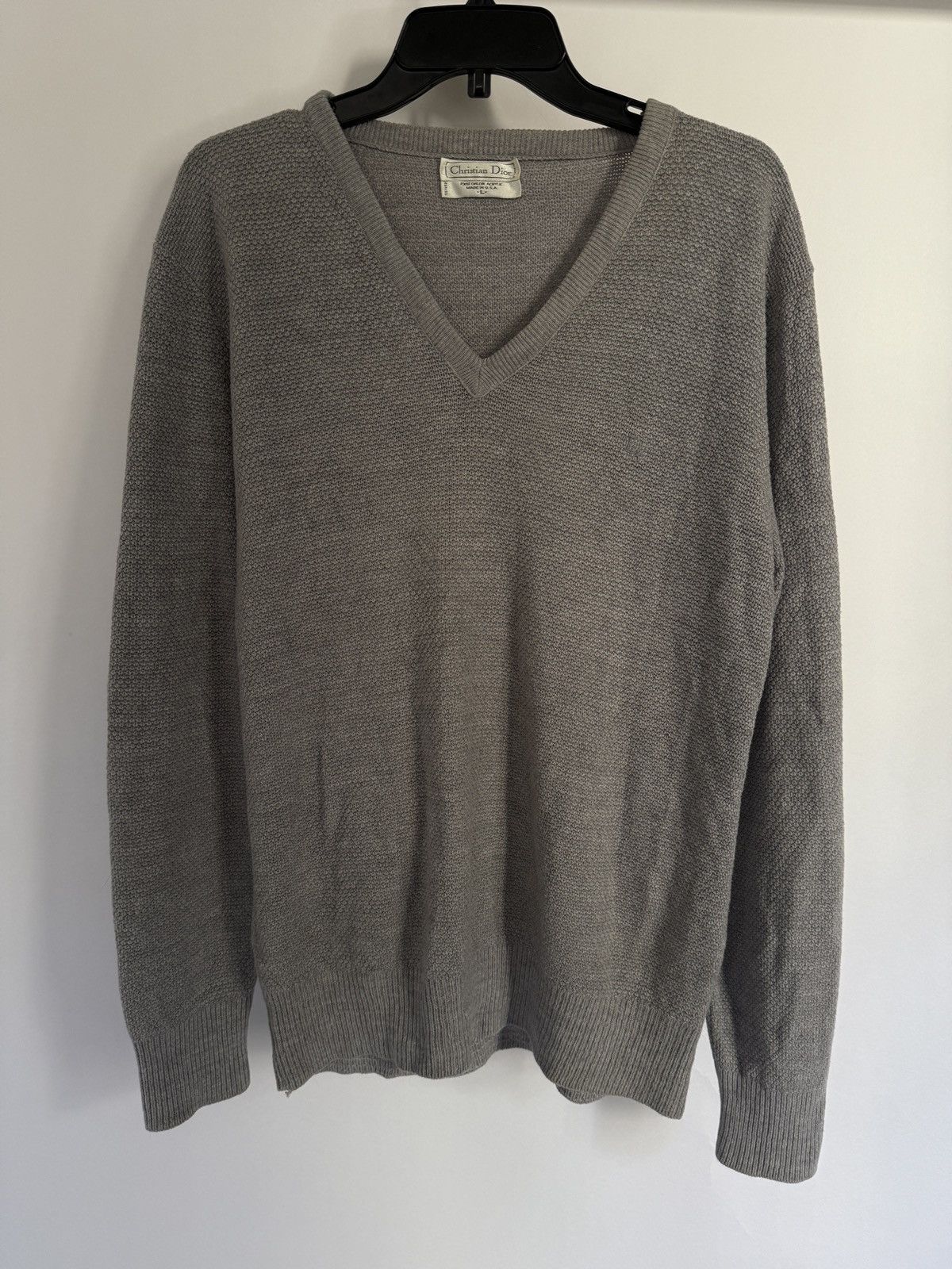 Christian Dior Monsieur Christian Dior Men’s Classic V-Neck Sweater in Light Gray Size US L / EU 52-54 / 3 - 2 Thumbnail