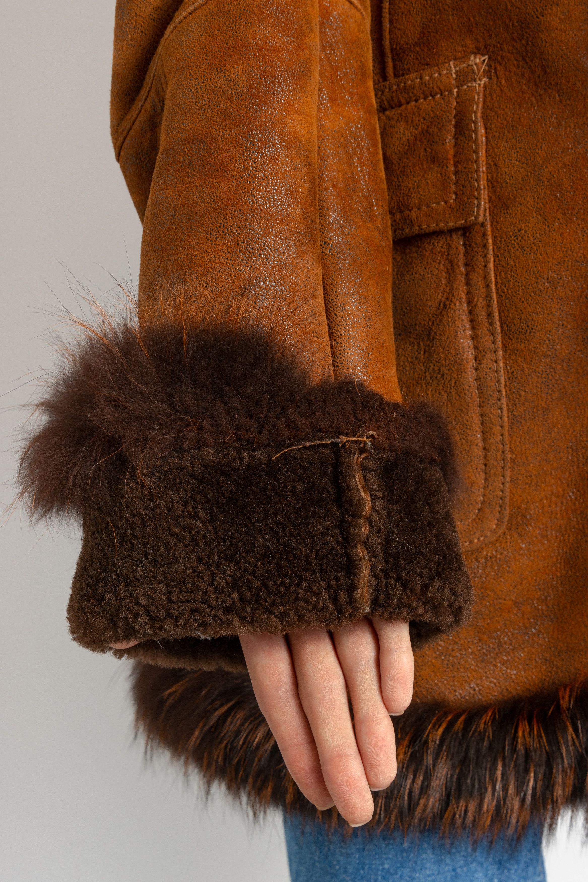 Vintage Suede Sheepskin Leather Shearling Coat 8703 Size M / US 6-8 / IT 42-44 - 5 Thumbnail