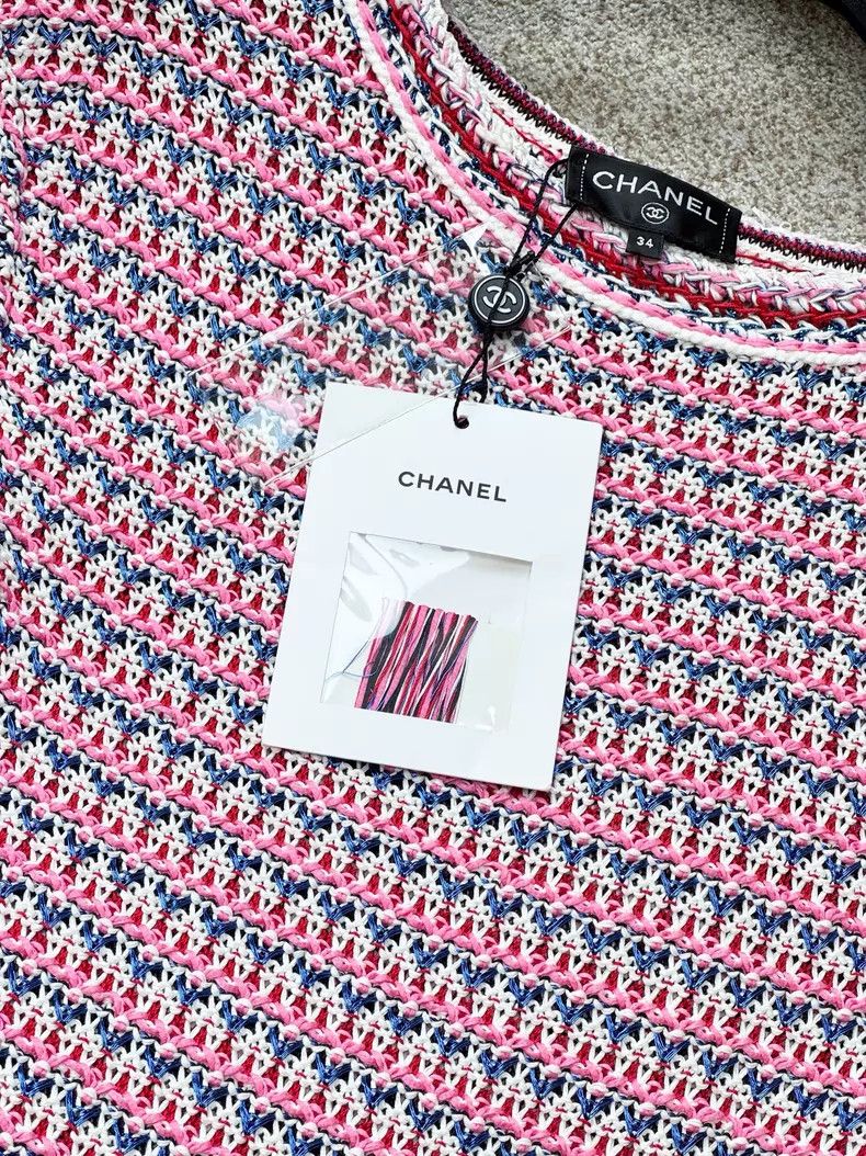 Chanel Chanel Pink mixed-colour woven short-sleeved dress Size XXS / US 00 / IT 34 - 3 Thumbnail