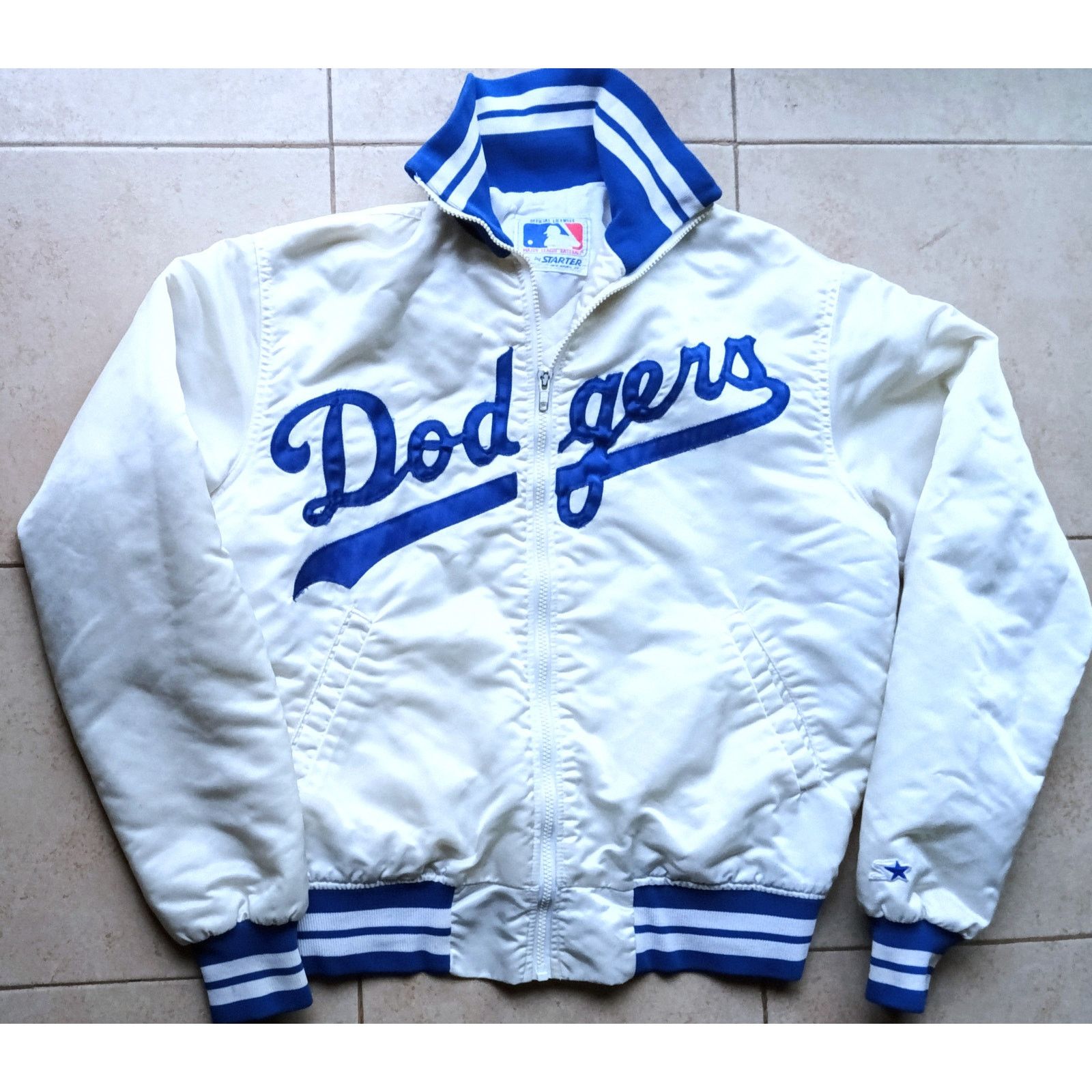 MLB × Starter Los Angeles Dodgers 80s STARTER satin bomber zip M white vtg Size US M / EU 48-50 / 2 - 1 Thumbnail
