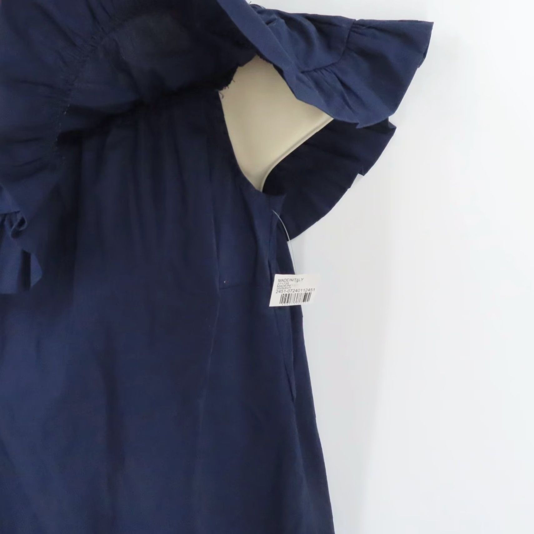 Vintage Women Medium Made in Italy Navy Blue Cotton Blend Ruffle Off Shoulder Dress NEW Size M / US 6-8 / IT 42-44 - 3 Thumbnail