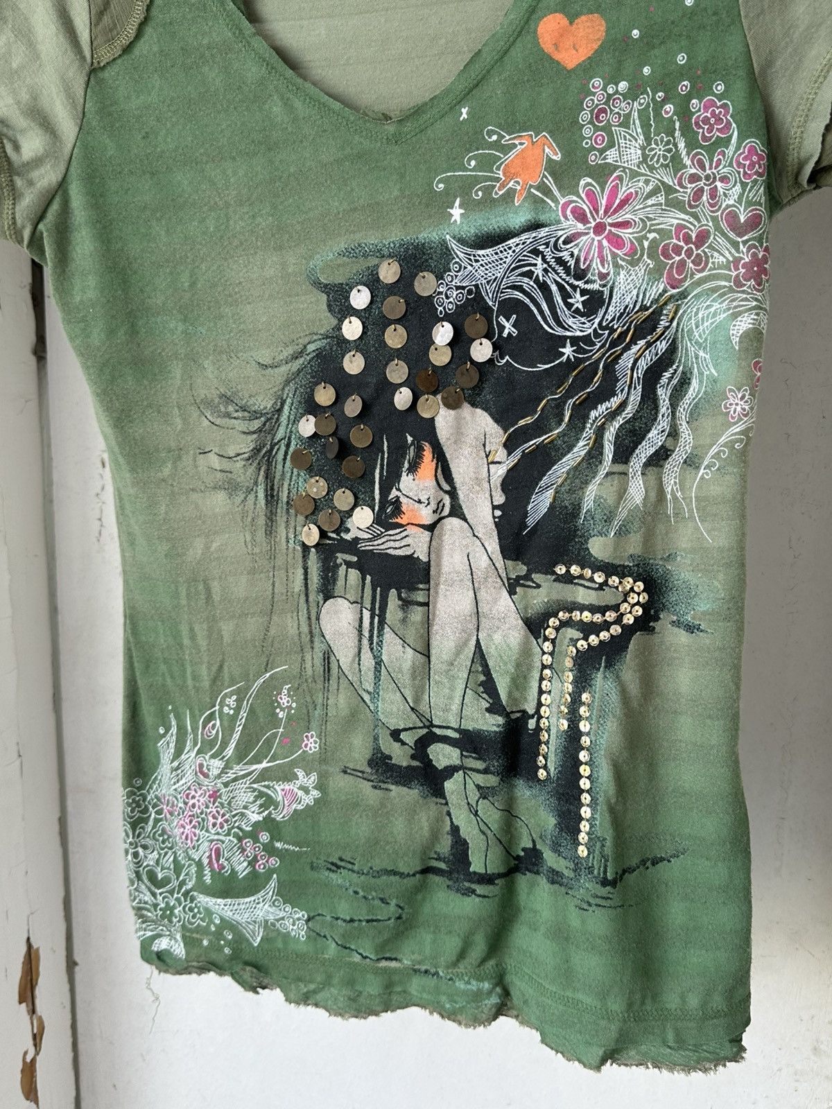 Vintage Vintage Distressed Printed Green T-shirt Size S / US 4 / IT 40 - 4 Thumbnail