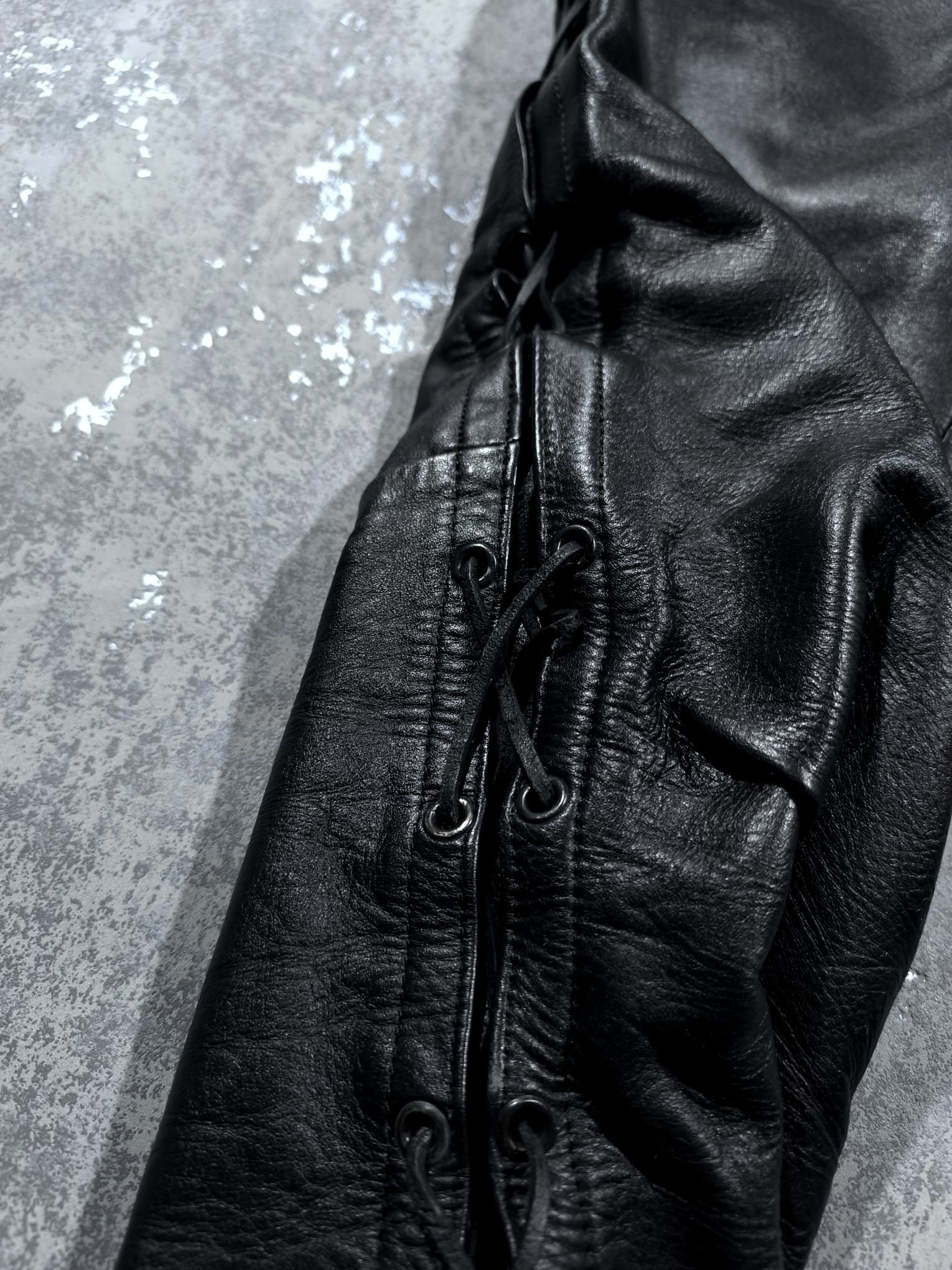 Leather kmrii moto type string leather pants vtg opium rockstar Size 29" - 7 Thumbnail