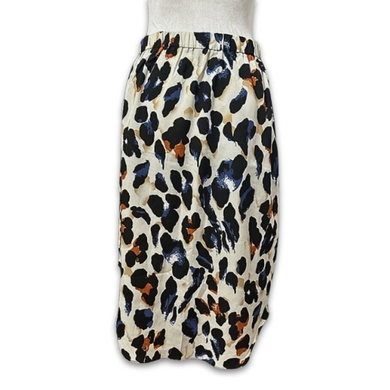 Shein Shein Midi Skirt Leopard Print Lightweight Ivory Women's L Size 29" - 4 Thumbnail