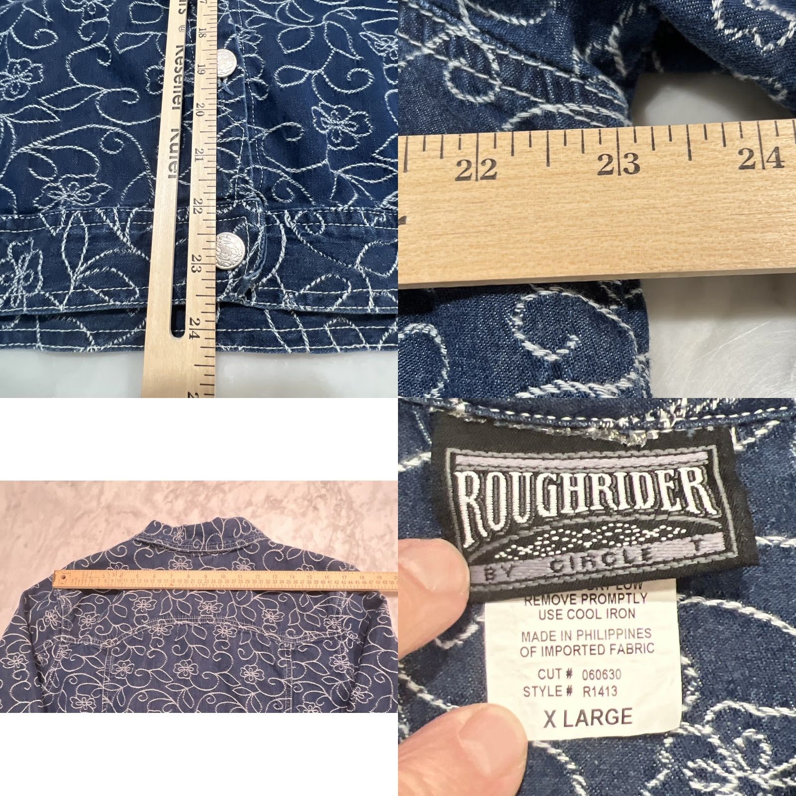 Vintage VINTAGE Circle T Roughrider Shirt Top Shacket XL Floral Embroidery Cotton Blue Western Men/Women? Size XL / US 12-14 / IT 48-50 - 8 Thumbnail