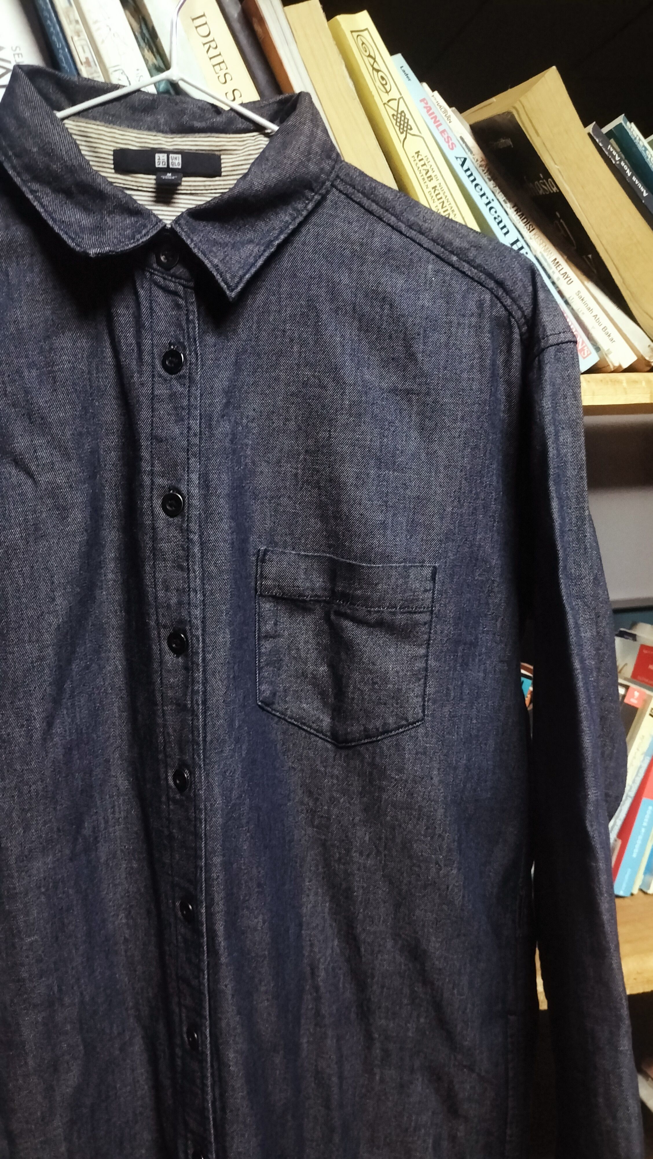 Uniqlo Denim Trench Shirt Uniqlo Dark Blue Chambray Size L / US 10 / IT 46 - 3 Thumbnail