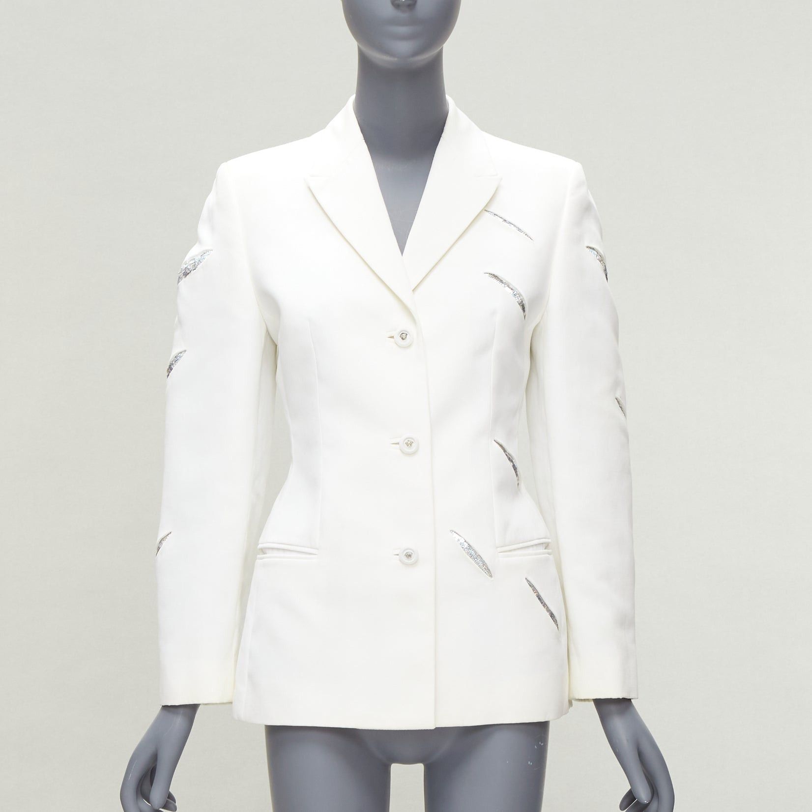 Versace rare GIANNI VERSACE 1999 Vintage white Medusa slash sequins blazer IT40 S Size S / US 4 / IT 40 - 1 Thumbnail