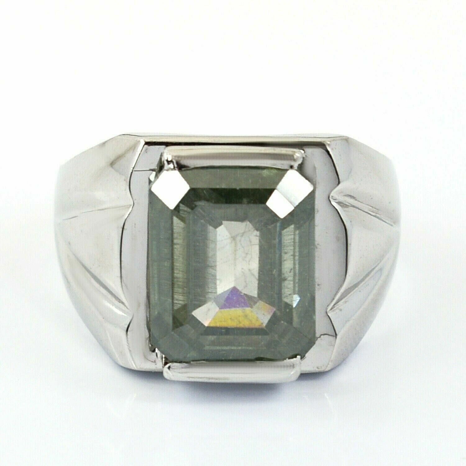 Handmade Mens Hand Made Silver Emerald Cut Blue Diamond Ring 8.3 Cts Size ONE SIZE - 1 Thumbnail