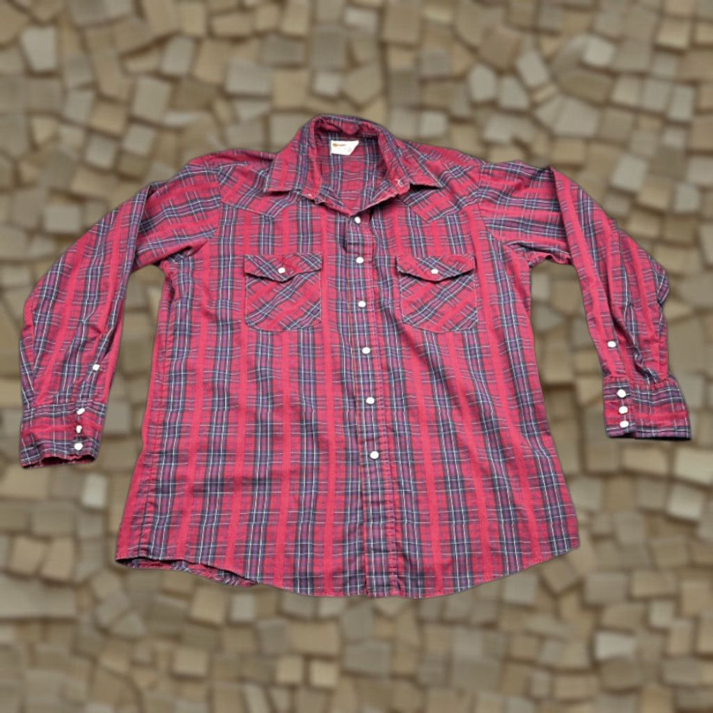 Imperial VINTAGE Key Imperial Western Shirt XL Adult Red Plaid 80s Cotton Blend Short Sleeve Button-Up Collared Snap Pockets USA Mens Size US XL / EU 56 / 4 - 1 Thumbnail