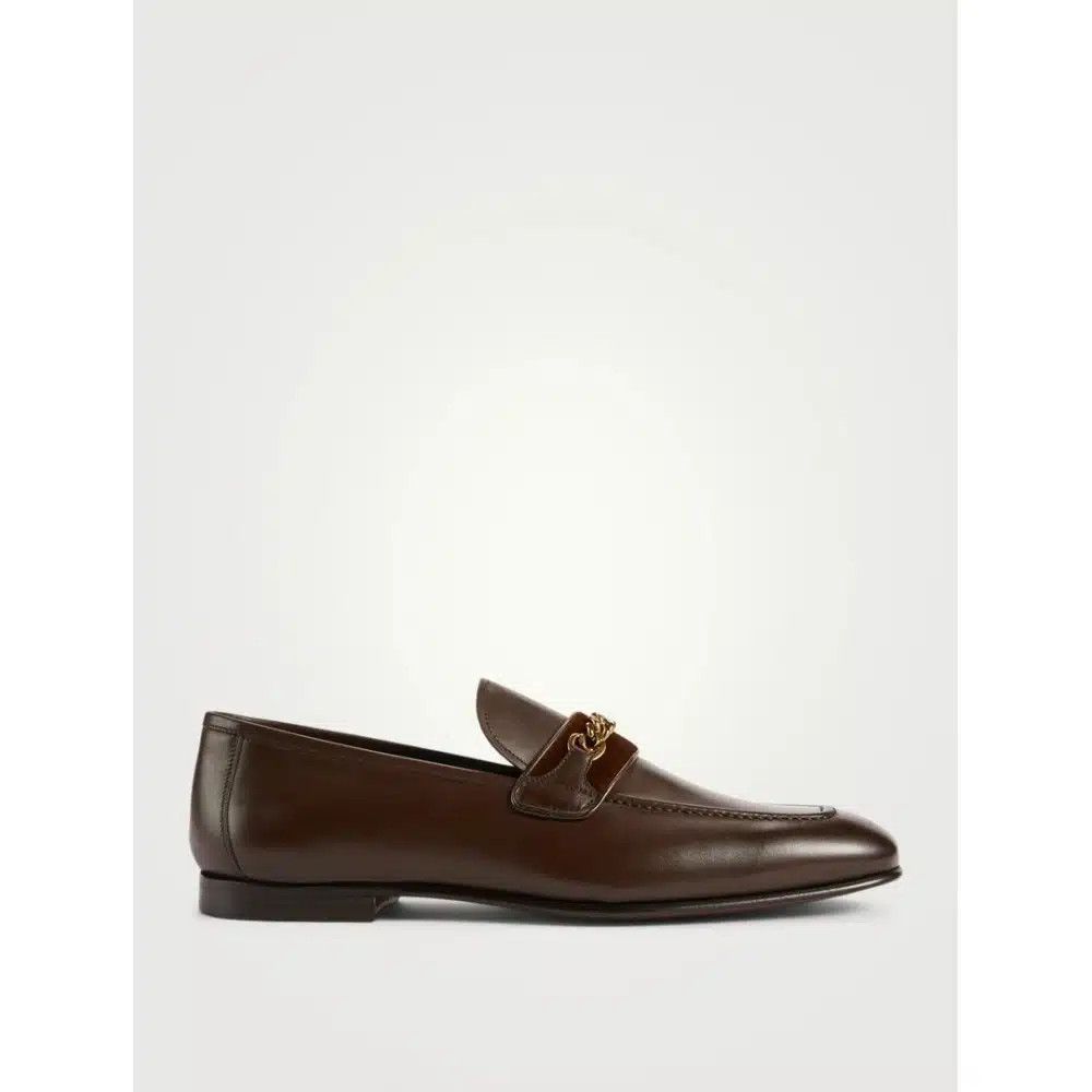 o1loc1c0525 J1334G Leather Chain Loafers in Brown