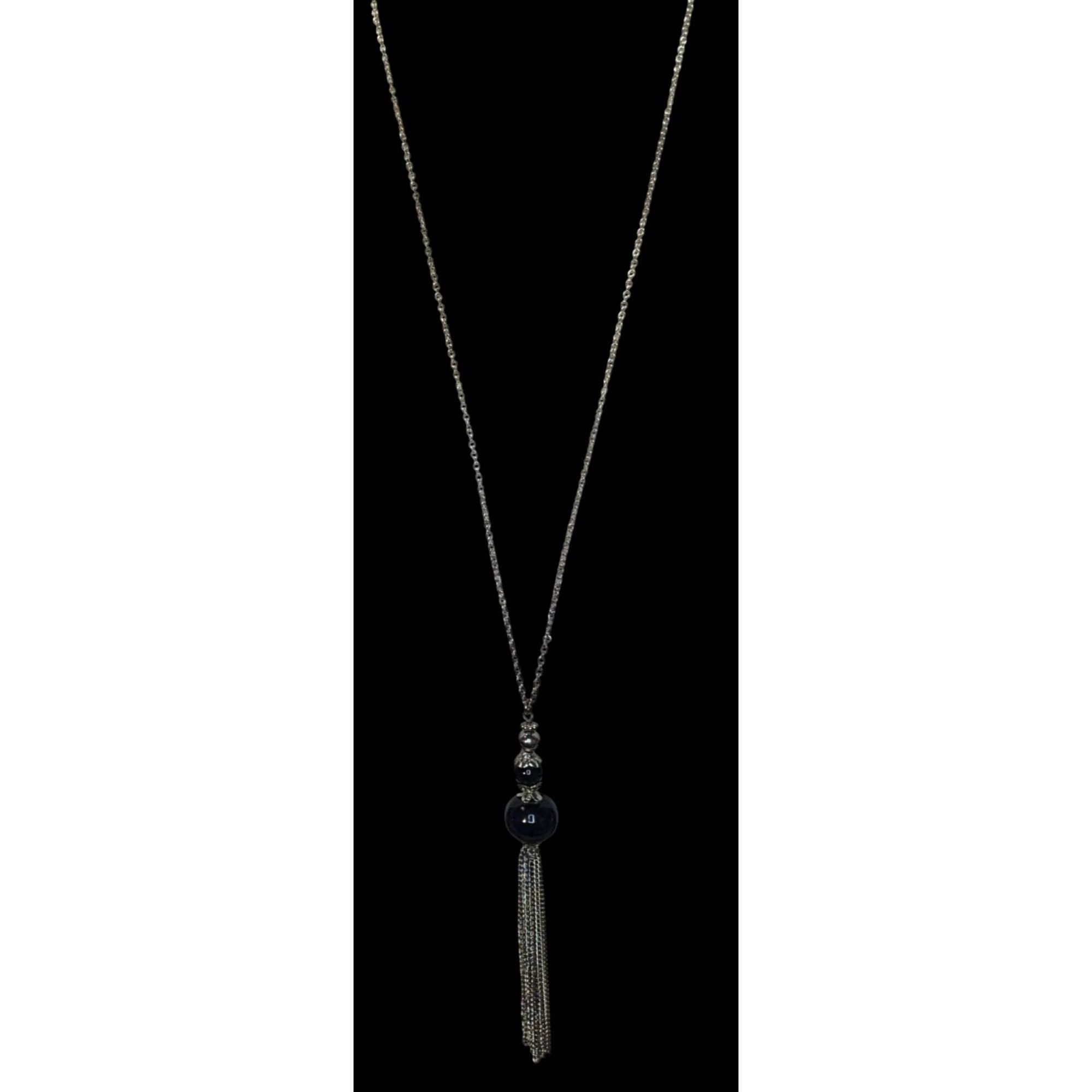 Other Boho Gothic Silver-Tone Chain Necklace With Black Beads & Ta Size ONE SIZE - 5 Thumbnail