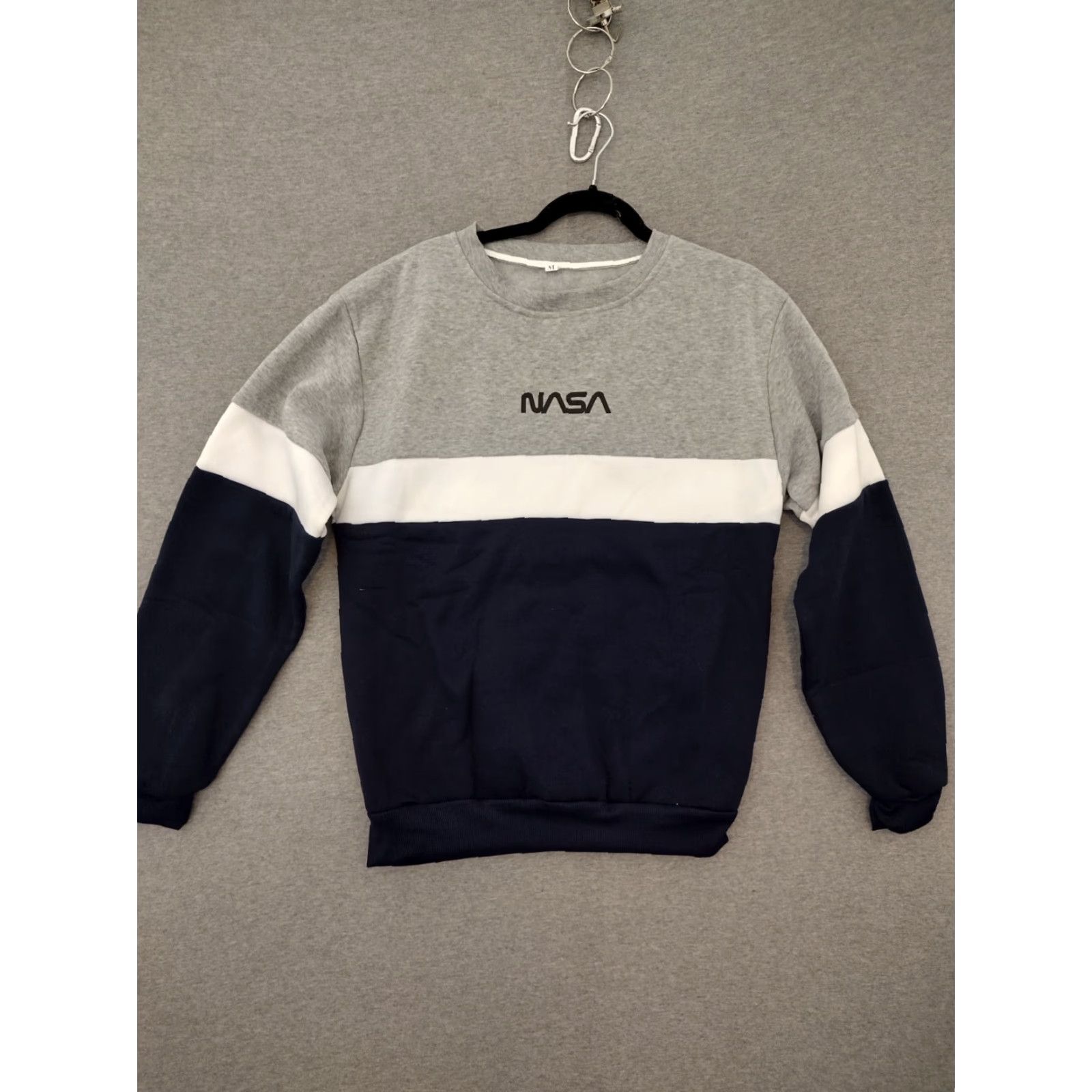 NASA NASA Graphic Sweatshirt Color Block Grey/White/Black M - Unisex Cotton Blend Crew Neck Pullover, NASA Logo, Long Sleeve Size US M / EU 48-50 / 2 - 2 Thumbnail