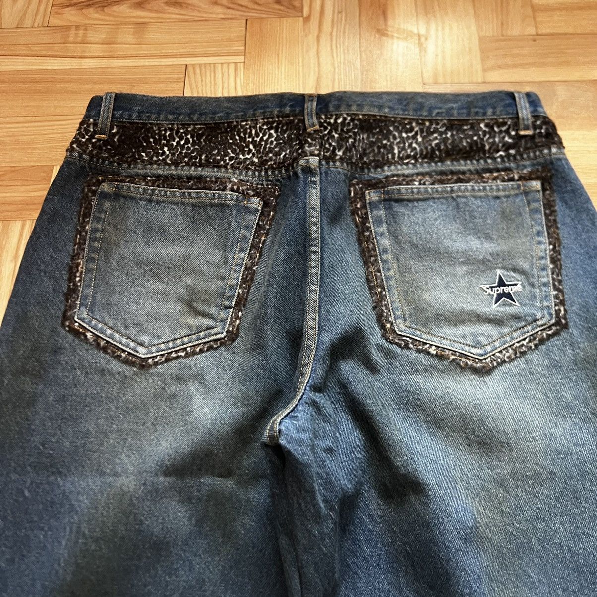 Supreme Leopard Faux Fur Loose Fit Jean Washed Indigo 36