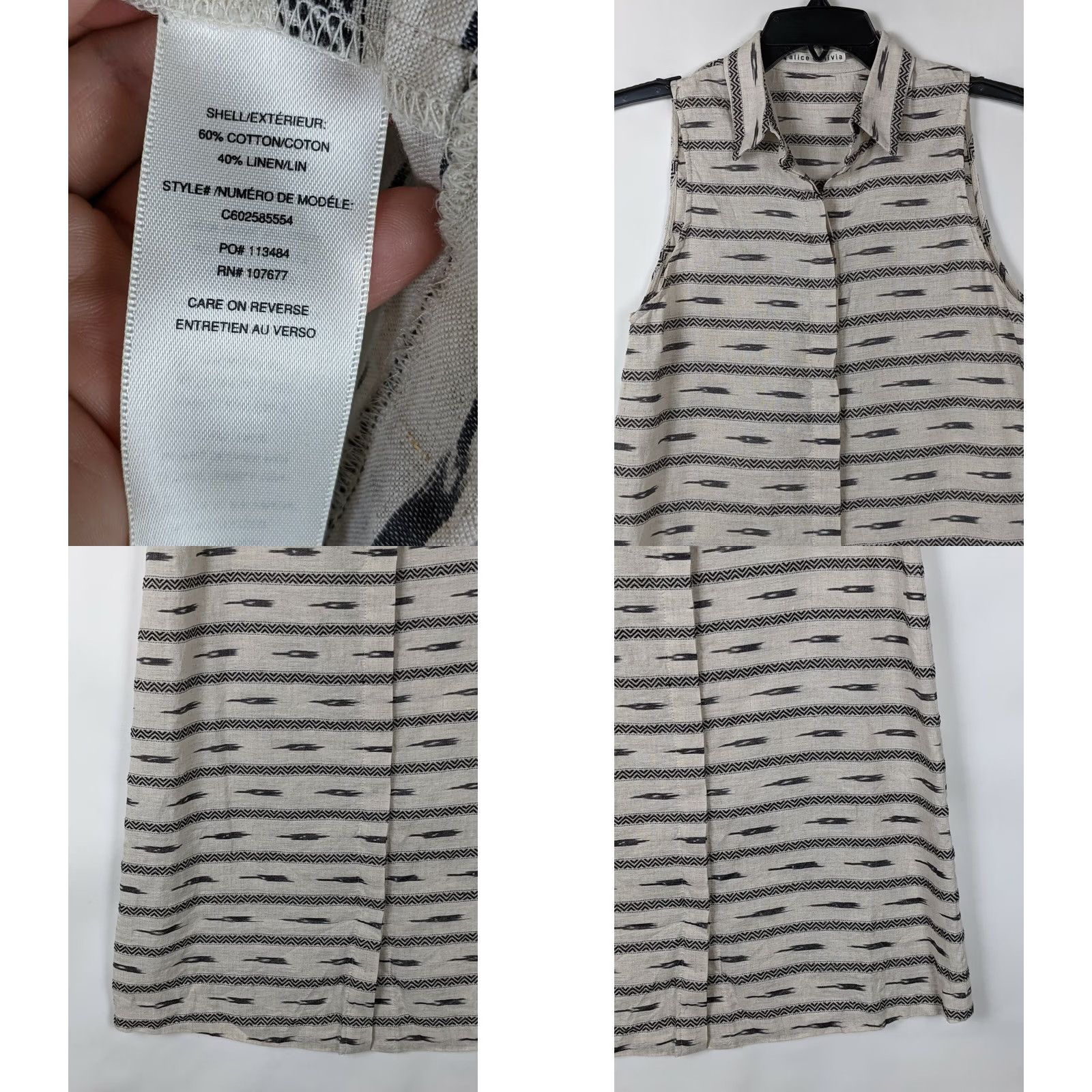 Alice + Olivia Alice + Olivia Shirt Dress XS Women's Linen Cotton Blend Striped V-Neck A-Line Short Sleeveless Shirt Dress in Multicolor DRESS Size XS / US 0-2 / IT 36-38 - 8 Thumbnail