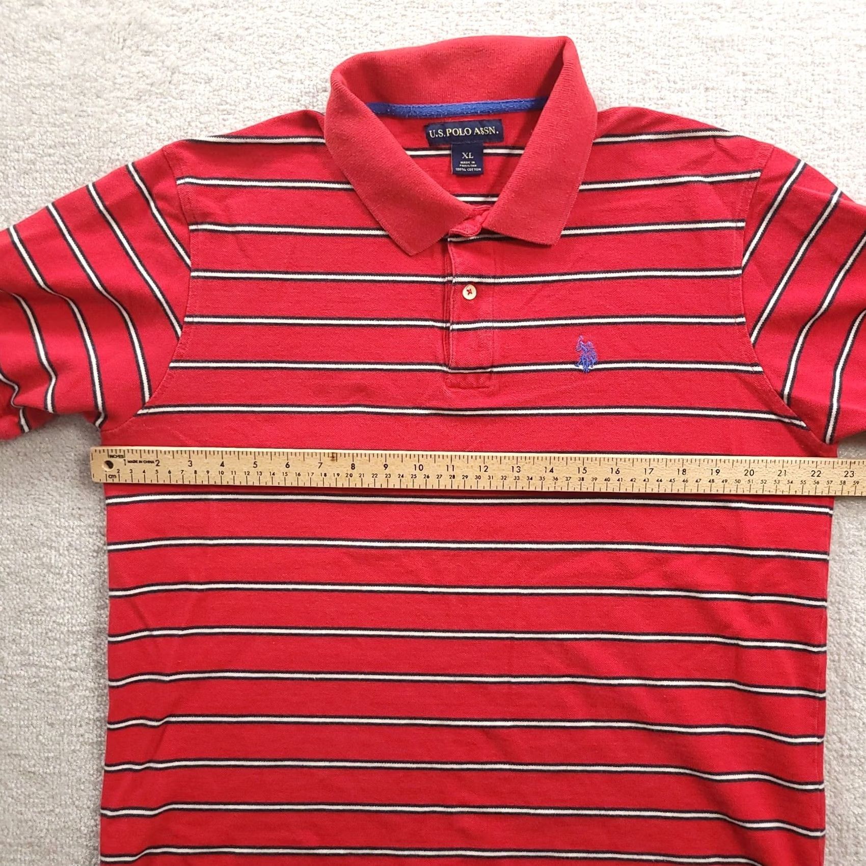 U.S. Polo Assn. VINTAGE U.S. Polo Assn. Polo Shirt Red Stripe 100% Cotton XL Mens Short Sleeve Knit Polo Rugby Golf 90s logo Embroidered Men Size US XL / EU 56 / 4 - 6 Thumbnail