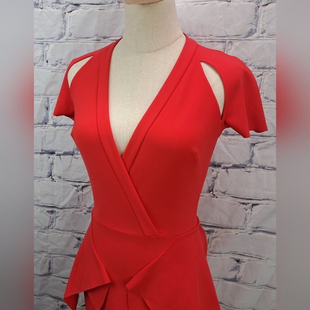 Vintage Greta Constantine Women's Peplum Flynn Dress Red Midi Made Size XS / US 0-2 / IT 36-38 - 8 Thumbnail