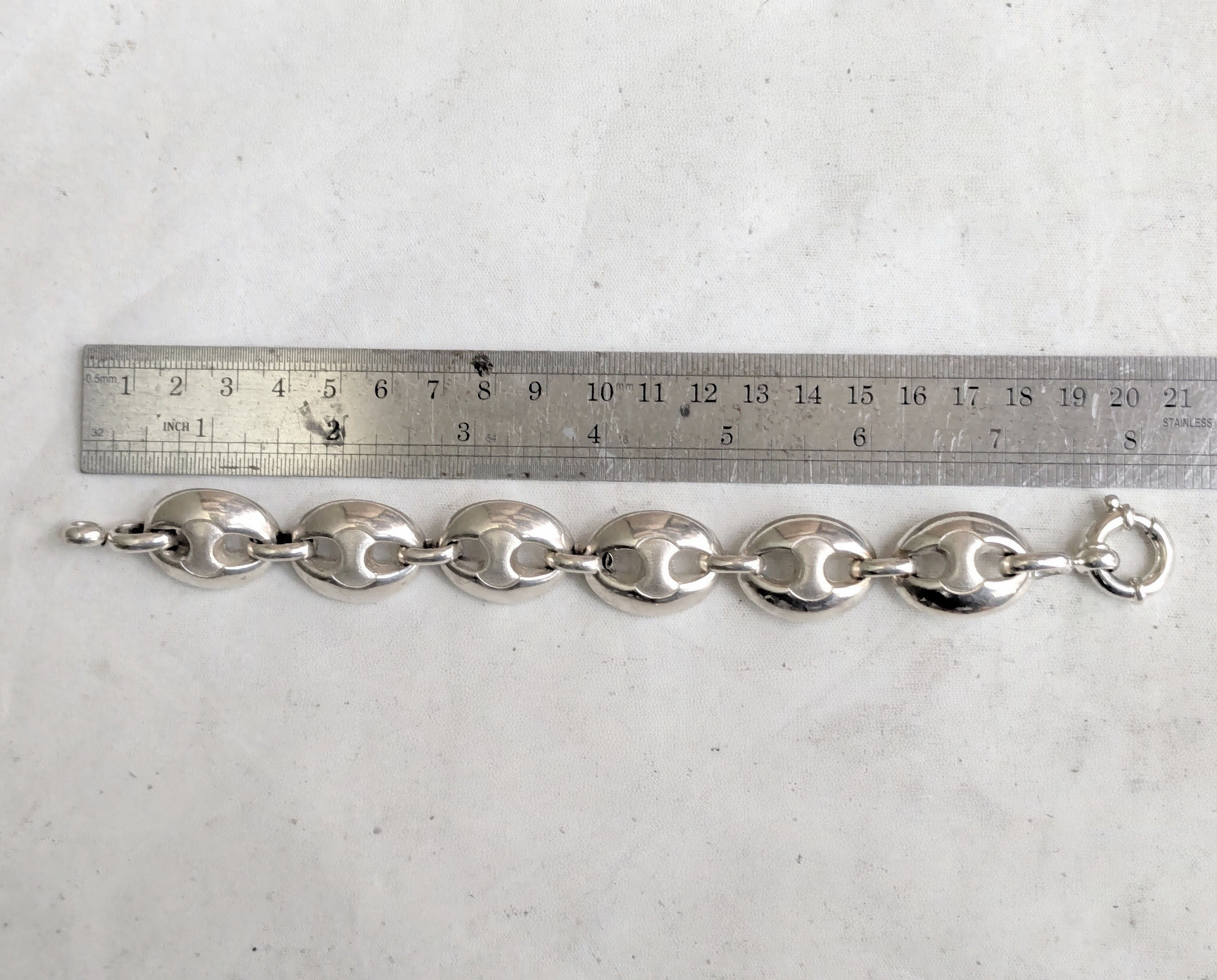 Jewelry Vintage Sterling Silver Bracelet Mariner Anchor Puffy Hollow Size 26 - 16 Thumbnail