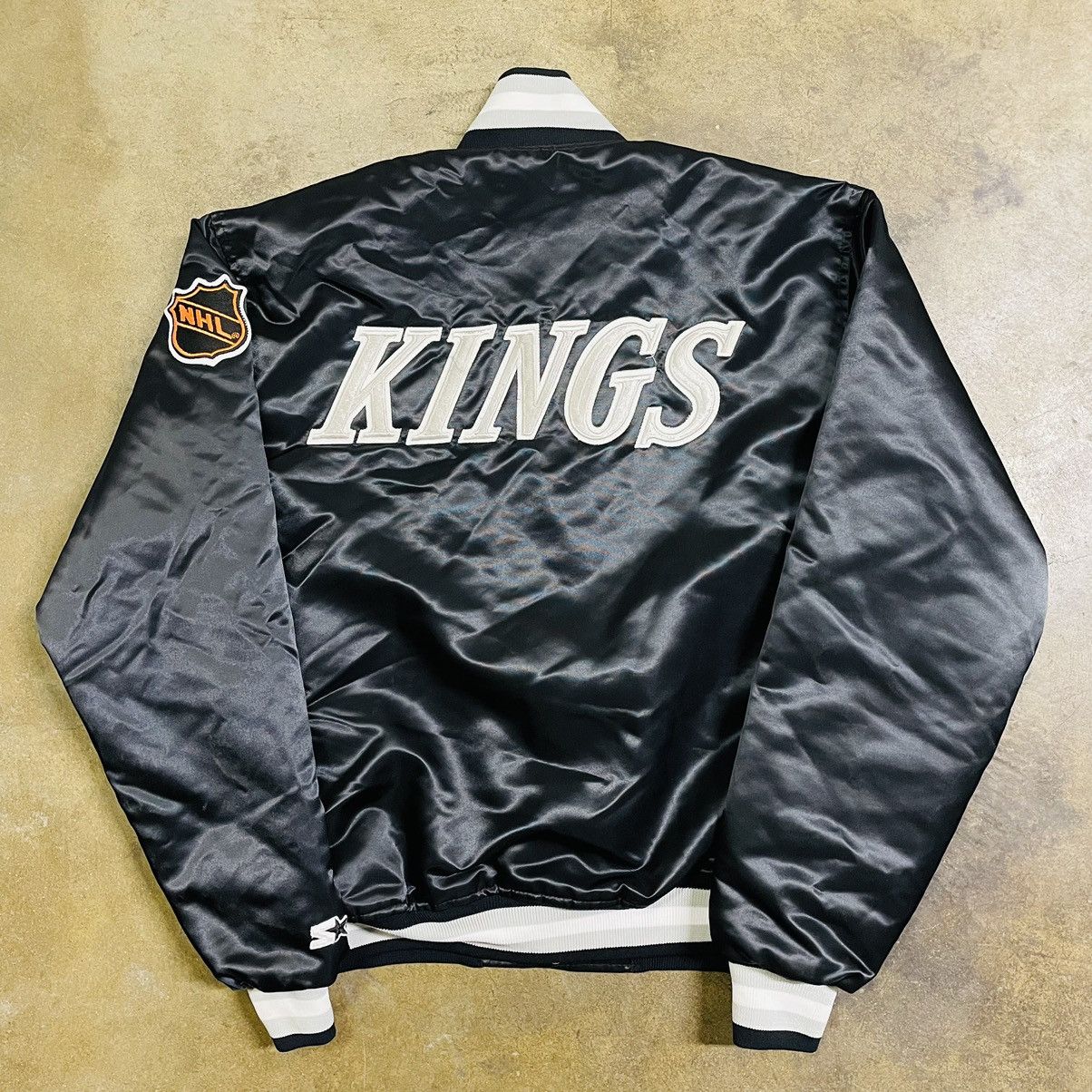 image of Nhl x Starter Vintage Starter La Kings Nwa Eazy-E Satin Bomber Jacket in Black, Men's (Size Large)