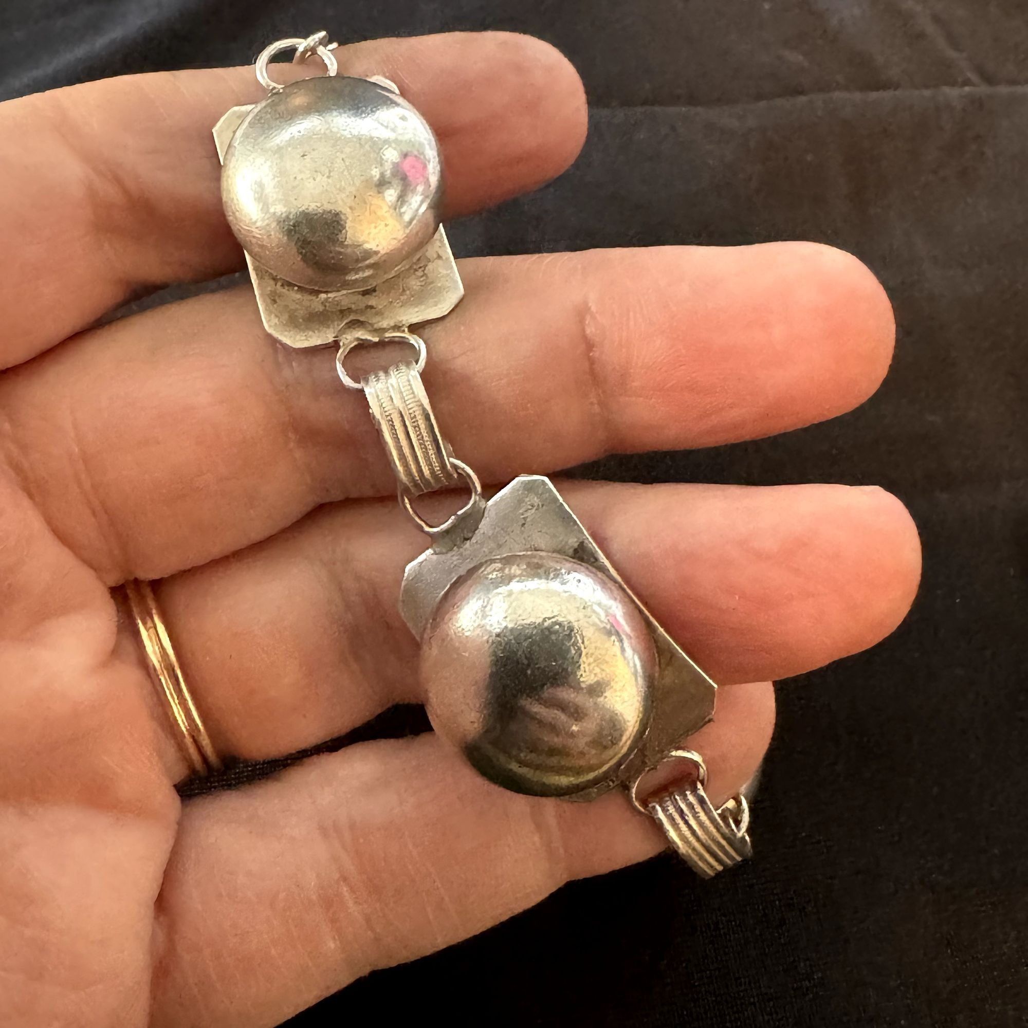 Vintage Sterling Silver 925 Round Puffed Design Bracelet Rectangle L Size ONE SIZE - 7 Thumbnail