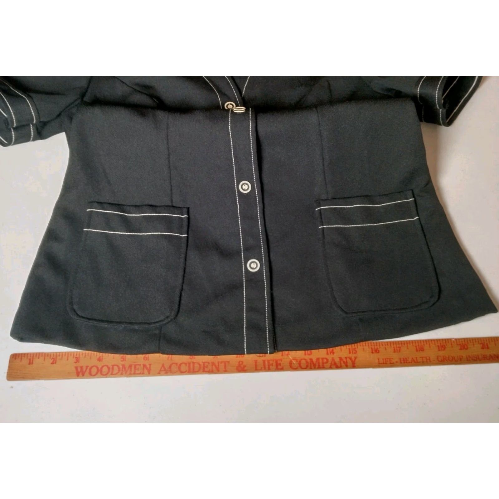 Vintage VINTAGE Smock Shirt XL Tall Black Polyester V neck Short Sleeve Button-Up 14 Tall Womens Work Shirt Casual Workwear Size XL / US 12-14 / IT 48-50 - 7 Thumbnail