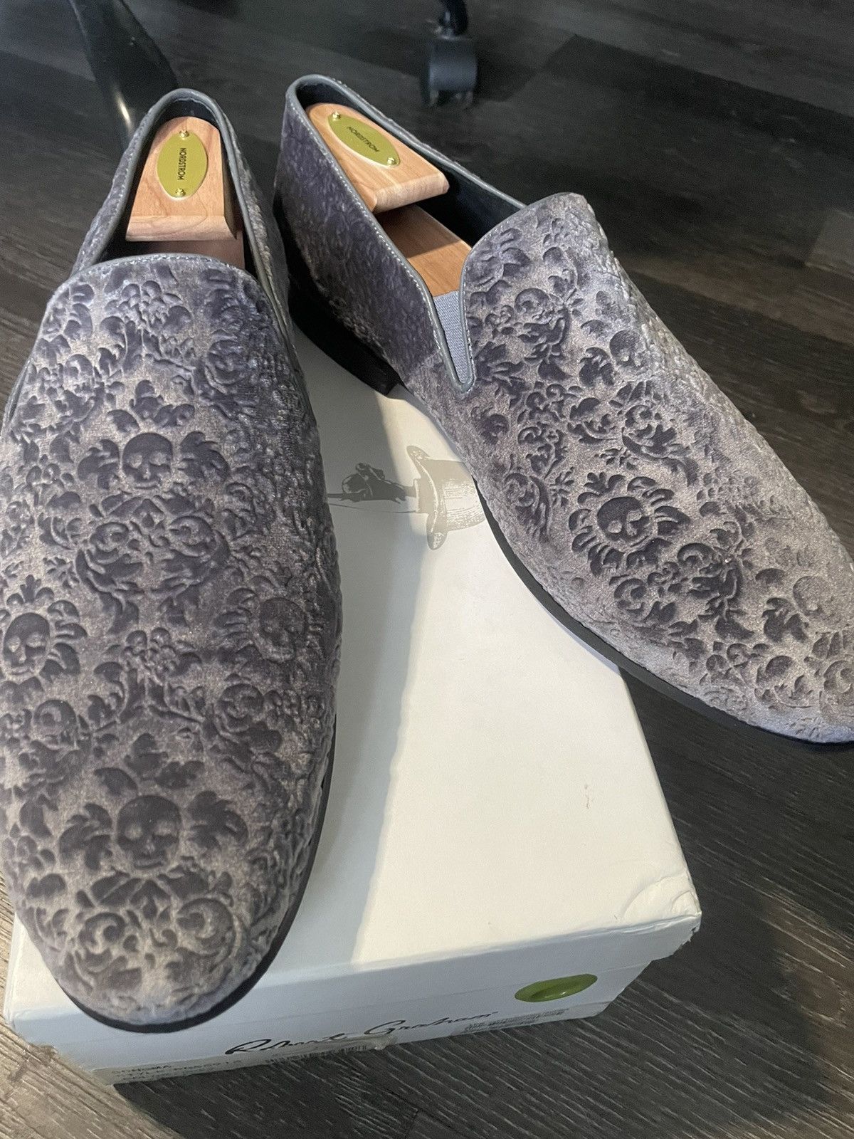 Robert Graham Sonoma Floral Skull-Embossed Velvet Loafers Size US 12 / EU 45 - 1 Thumbnail