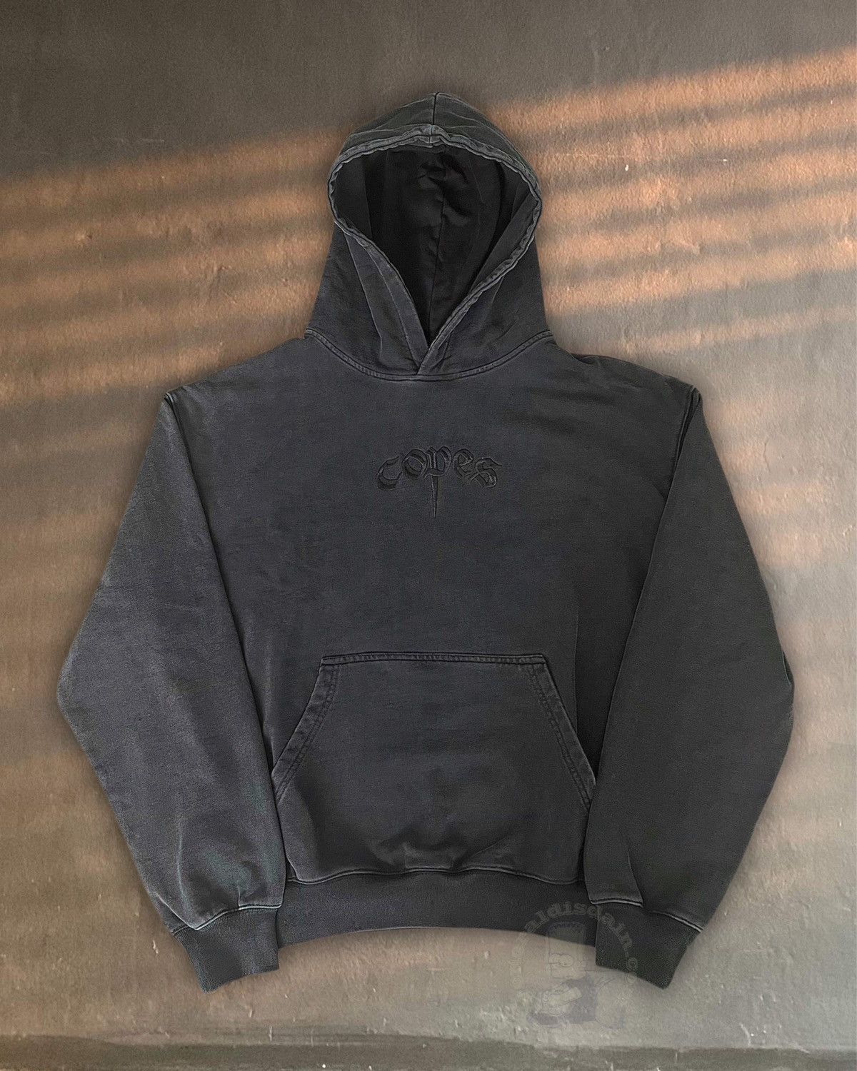 image of Copes Heavyweight French Terry Stone Wash Embroidered Hoodie in Vintage Black, Men's (Size Medium)