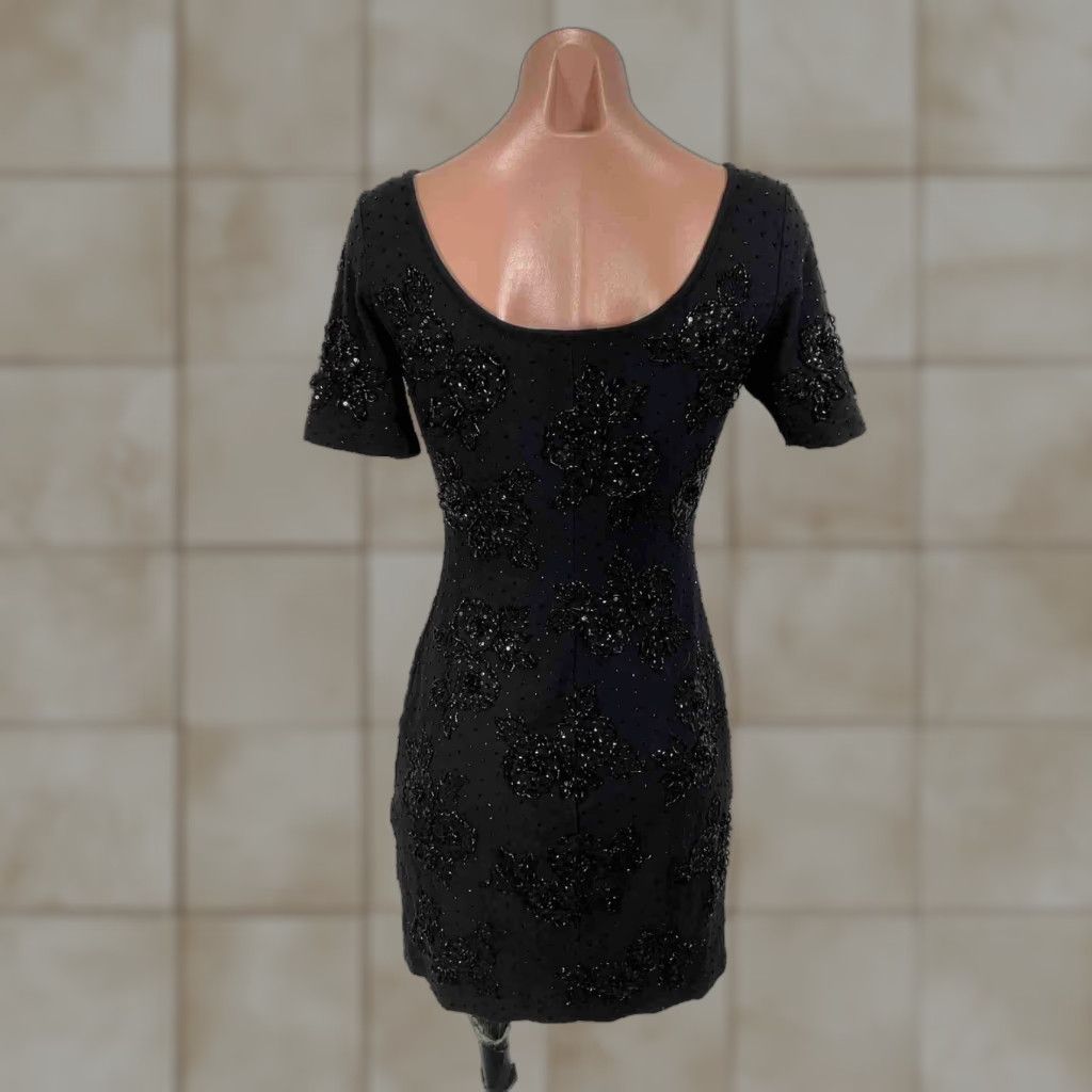 VINTAGE Vivienne Tam Dress Bodycon Mini Sequin Beaded 90s Sz 2 Black Sleeveless