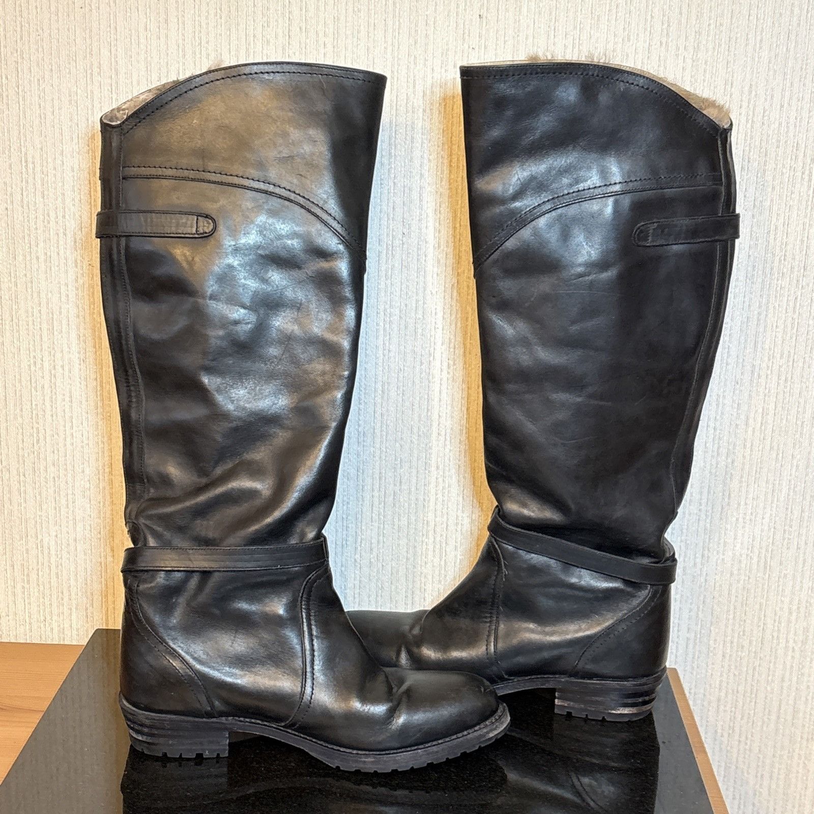 Frye Frye Dorado Riding Boots Womens Size 7 Black Leather Rabbit Size US 7 / IT 37 - 6 Thumbnail