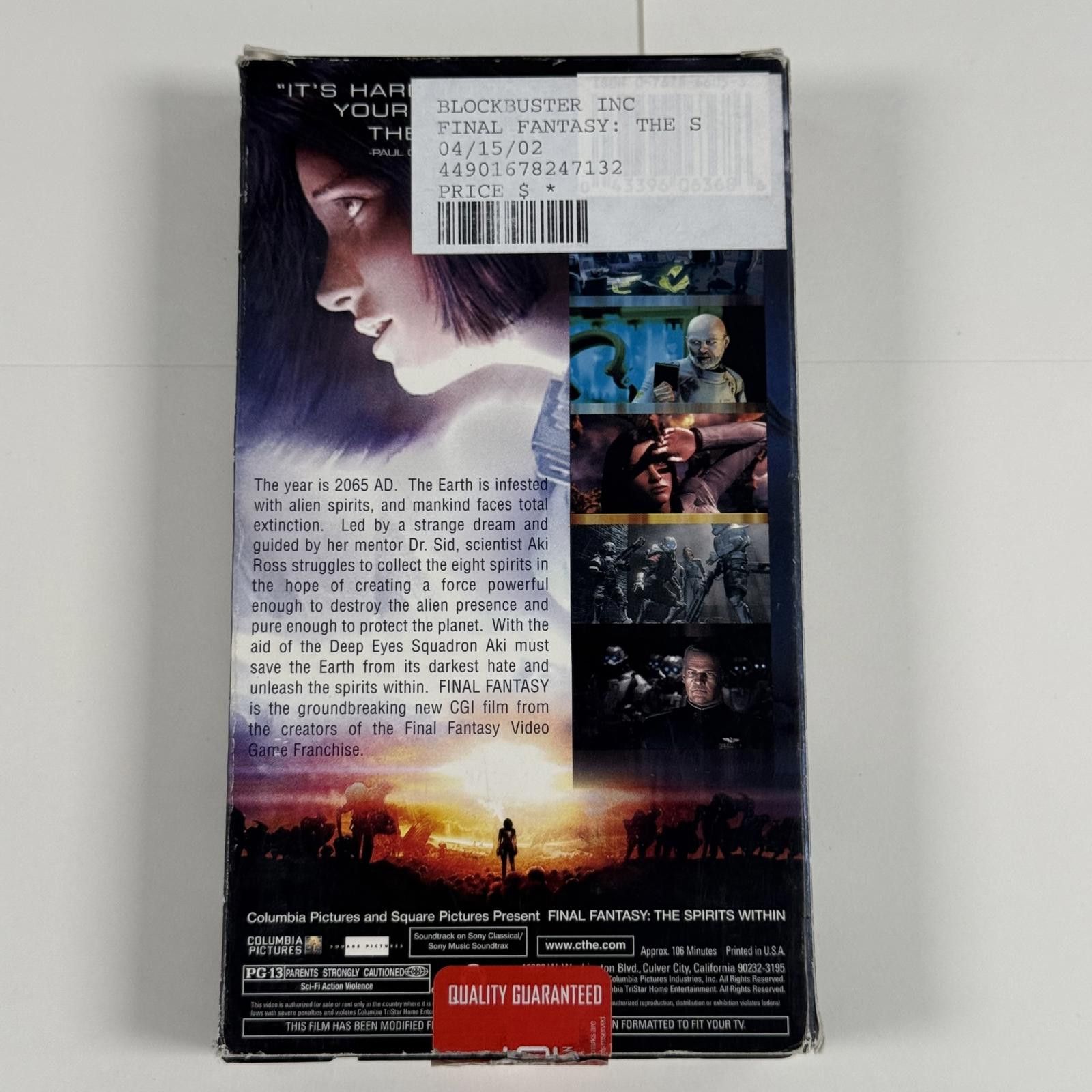 Designer Final Fantasy The Spirits Within VHS 2001 w/ Blockbuster Tag Size ONE SIZE - 2 Thumbnail